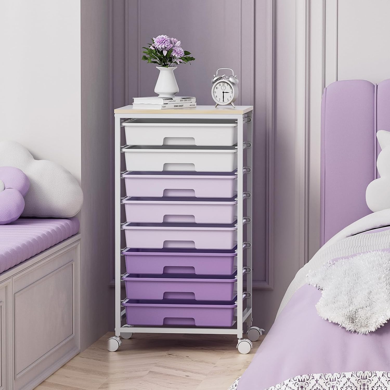 Thumbnail 6 de SYKIARIOL 1250-3 Rolling Storage Cart, Purple, 8 Drawers, Wood Top
