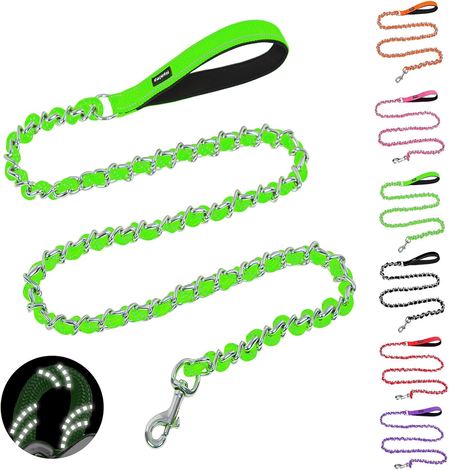 Detalle de Homimp Chain Dog Leash for Medium to Large Dogs, Reflective 6 ft – Chew-Resistant, Heavy-Duty with Soft Padded Handle