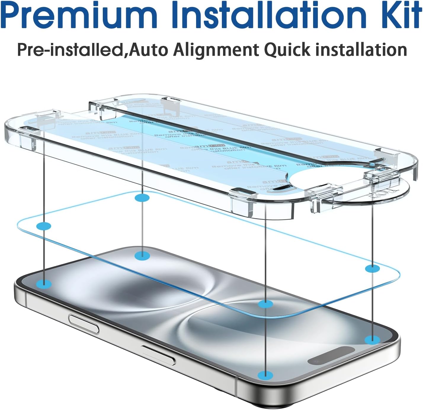 Detalle 2 de amFilm OneTouch 2+2 Pack: Premium 6.1" iPhone 16 Screen Protector & Camera Lens Shield with Auto-Alignment
