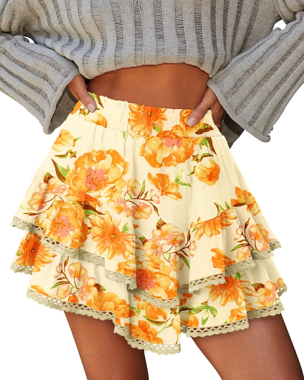 Detalle 2 de onlypuff Women's Ruffle Skort, Elastic Waist
