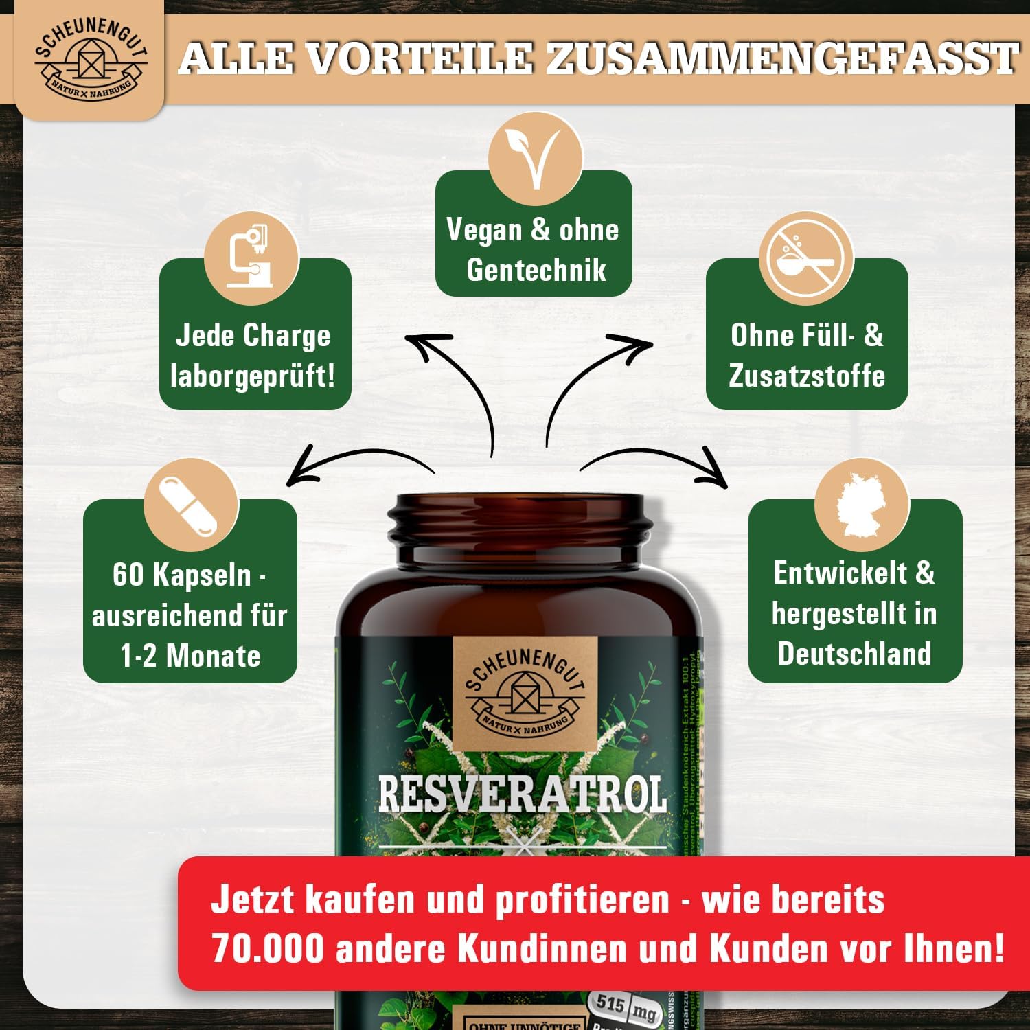 Thumbnail 4 de SCHEUNENGUT Resveratrol 1000mg Kapseln