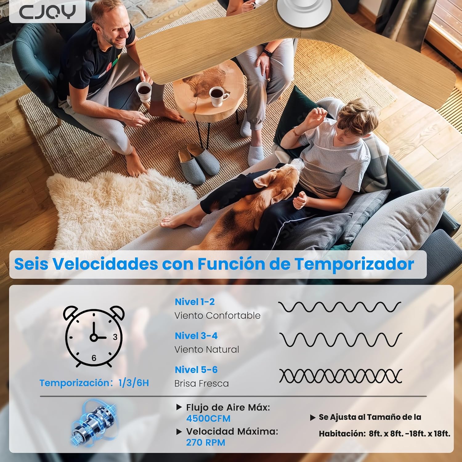 Thumbnail 1 de CJOY V Ventilador de Techo con Luz, 42'', 3 Palas Madera, Reversible🌀