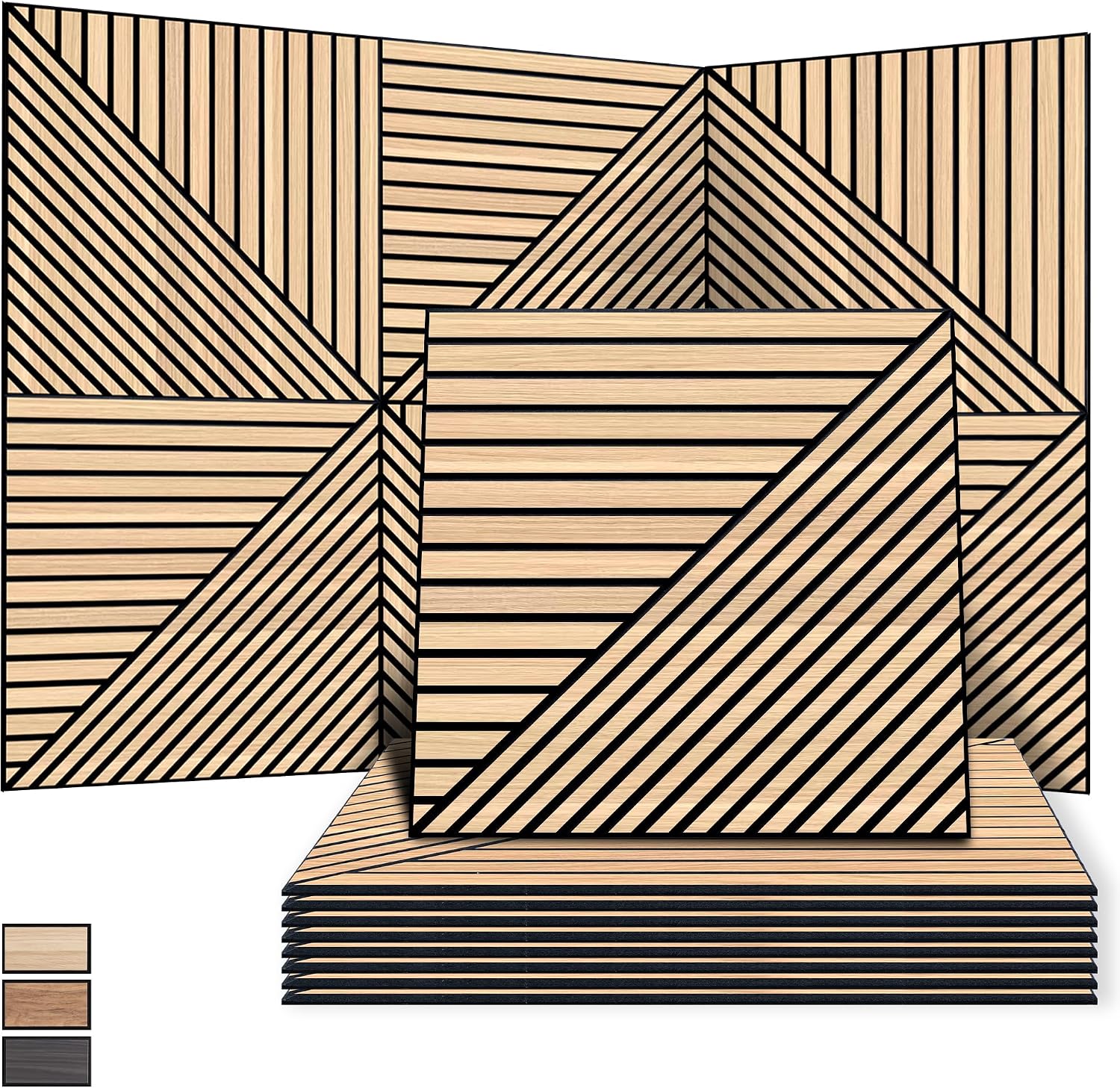 Detalle de WoveN SounD Natural Oak Acoustic Wall Panels, 8-Pack, Self-Adhesive