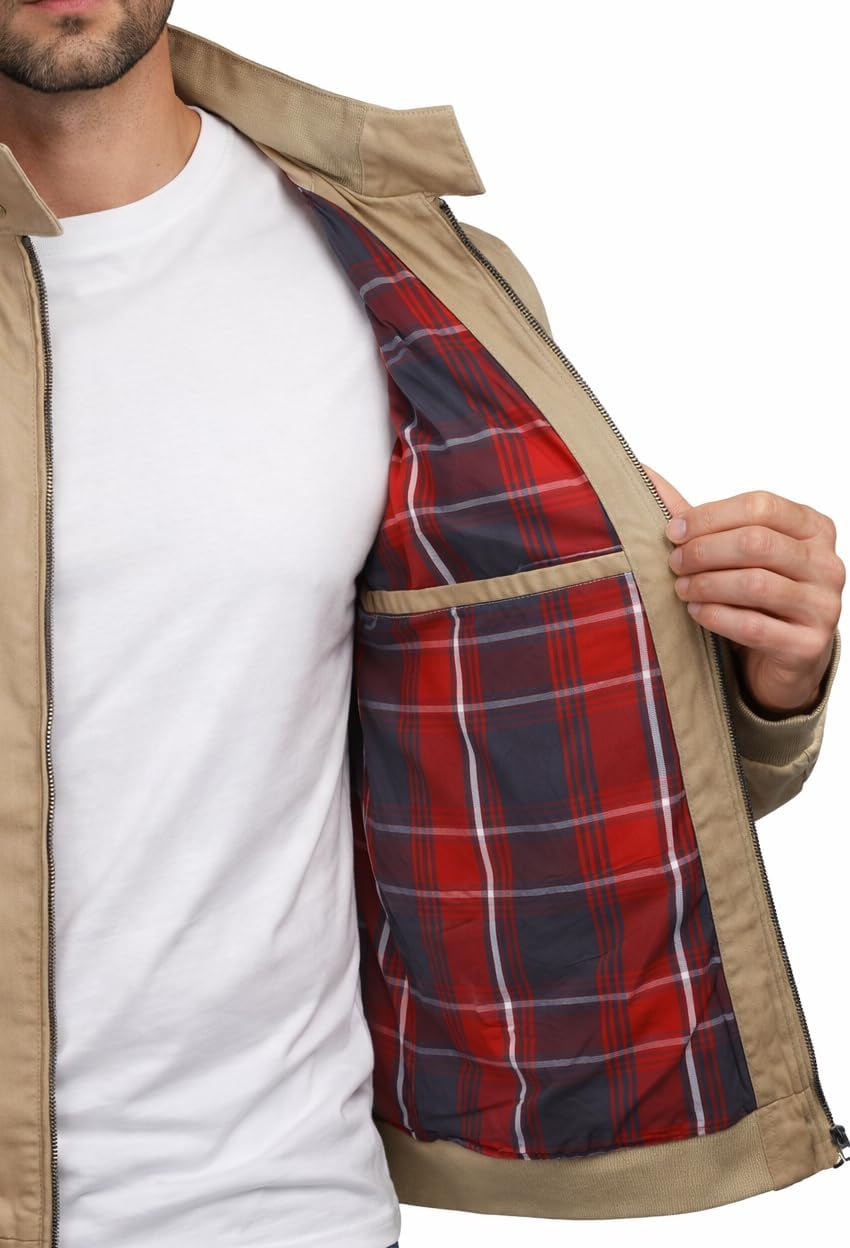Thumbnail 2 de Xact Men’s Soft Cotton Harrington Bomber Jacket with Tartan Check Lining (Regular Fit)