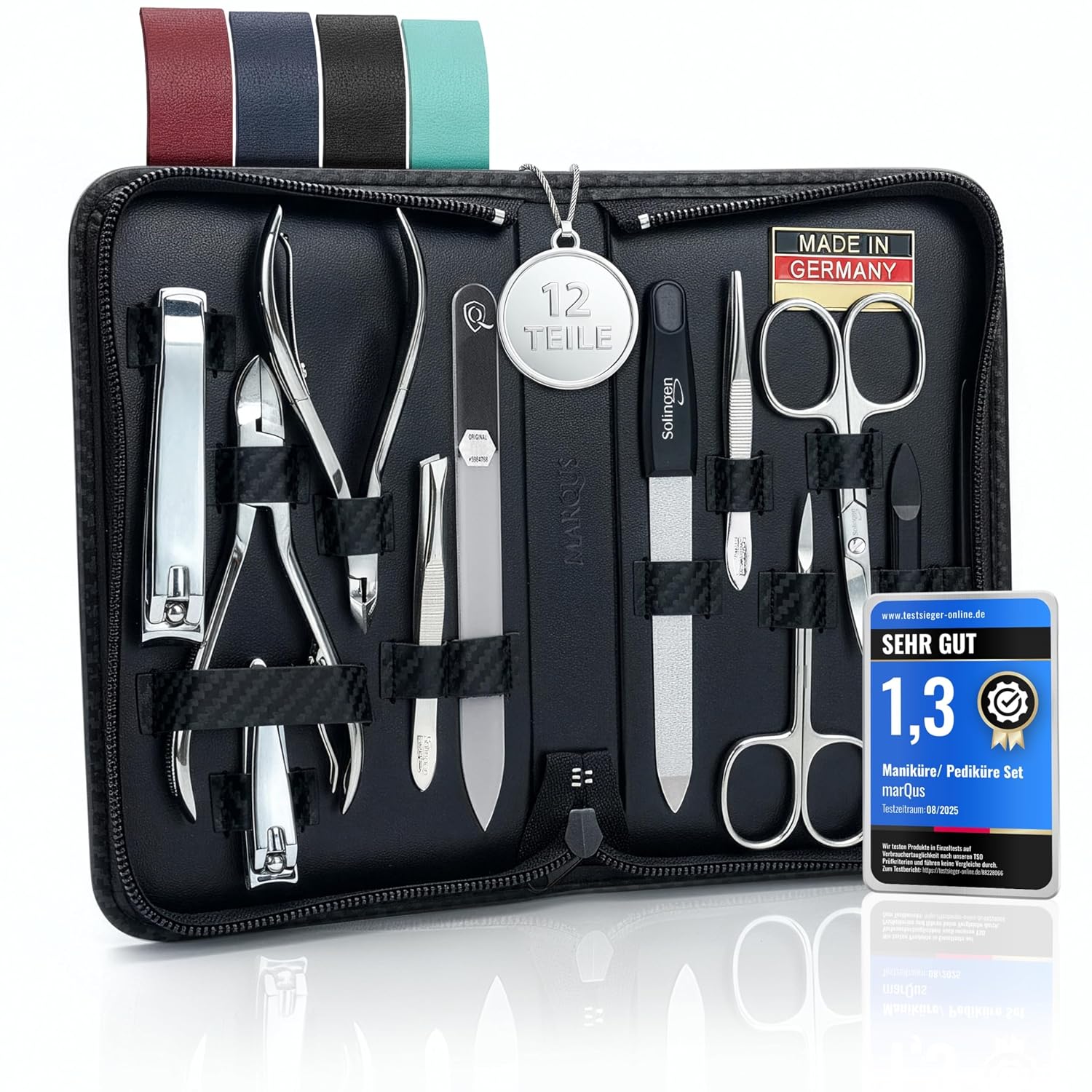 Detalle de marQus Solingen Maniküre-Set 12-teilig im Kunstleder-Etui – Komplett-Kit für Hand- und Fußpflege