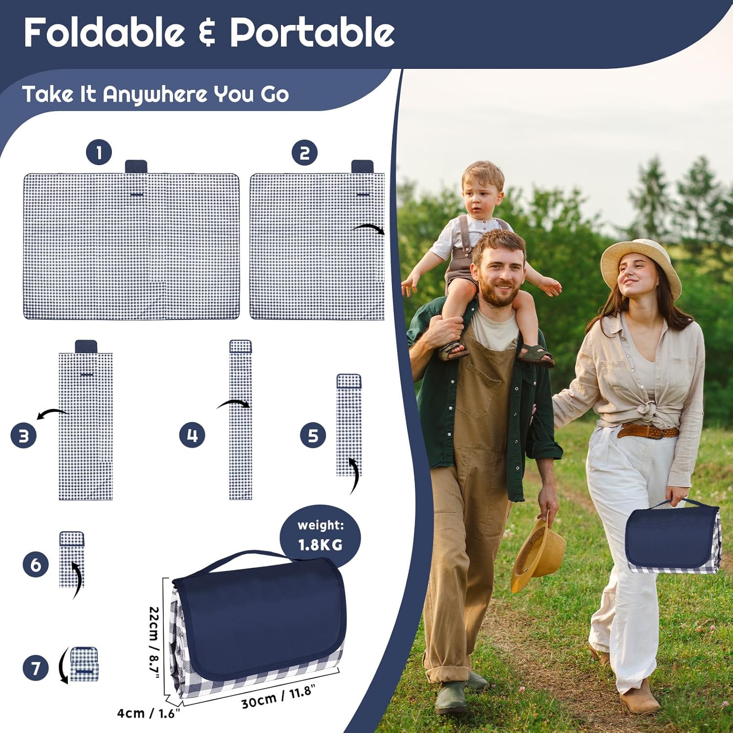 Thumbnail 6 de Maidyna Picnic Blanket Waterproof 300 x 200 cm: Large, Sandproof & Foldable Mat for Outdoor Family Fun