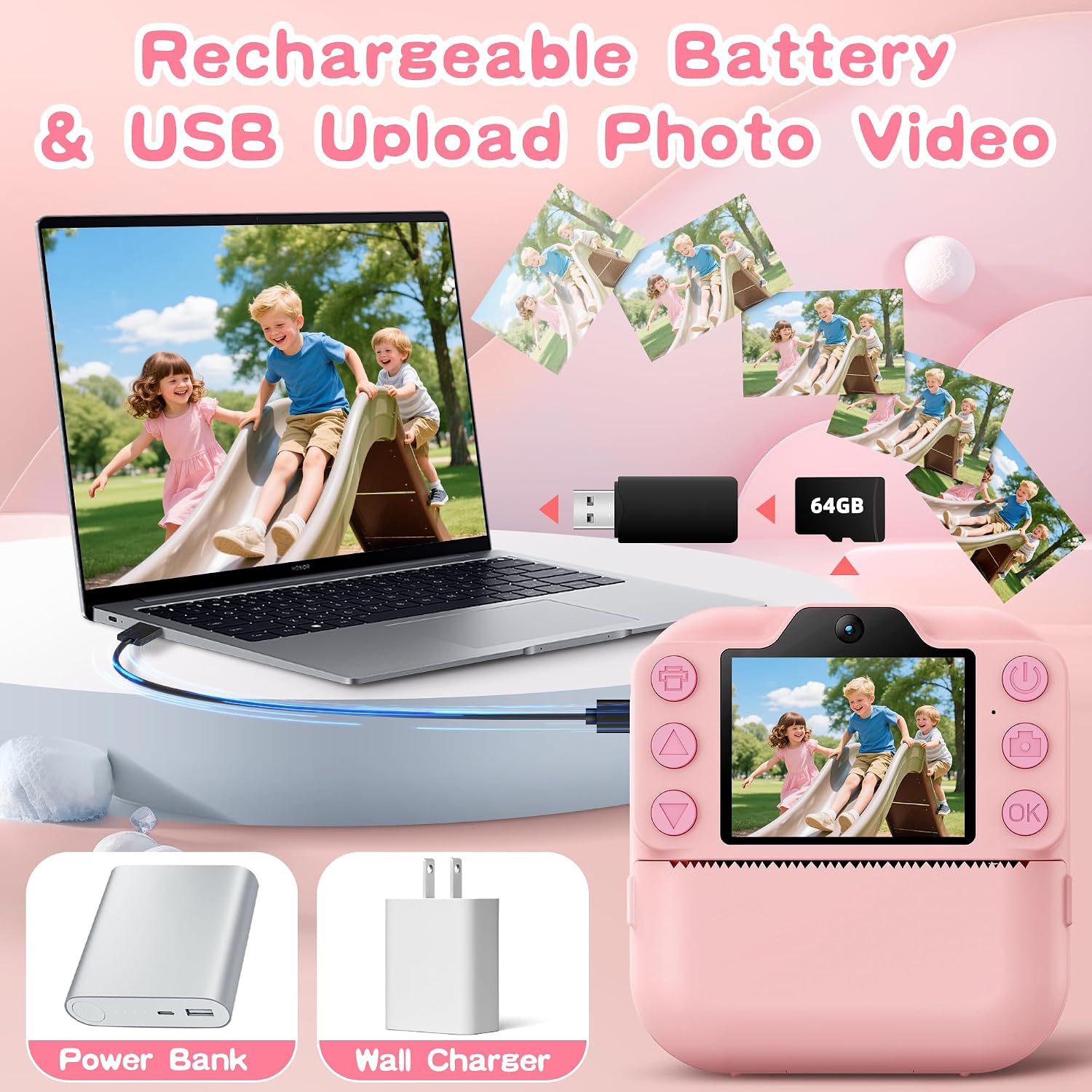 Thumbnail 5 de Coxlame Kids Camera Instant Print 64GB