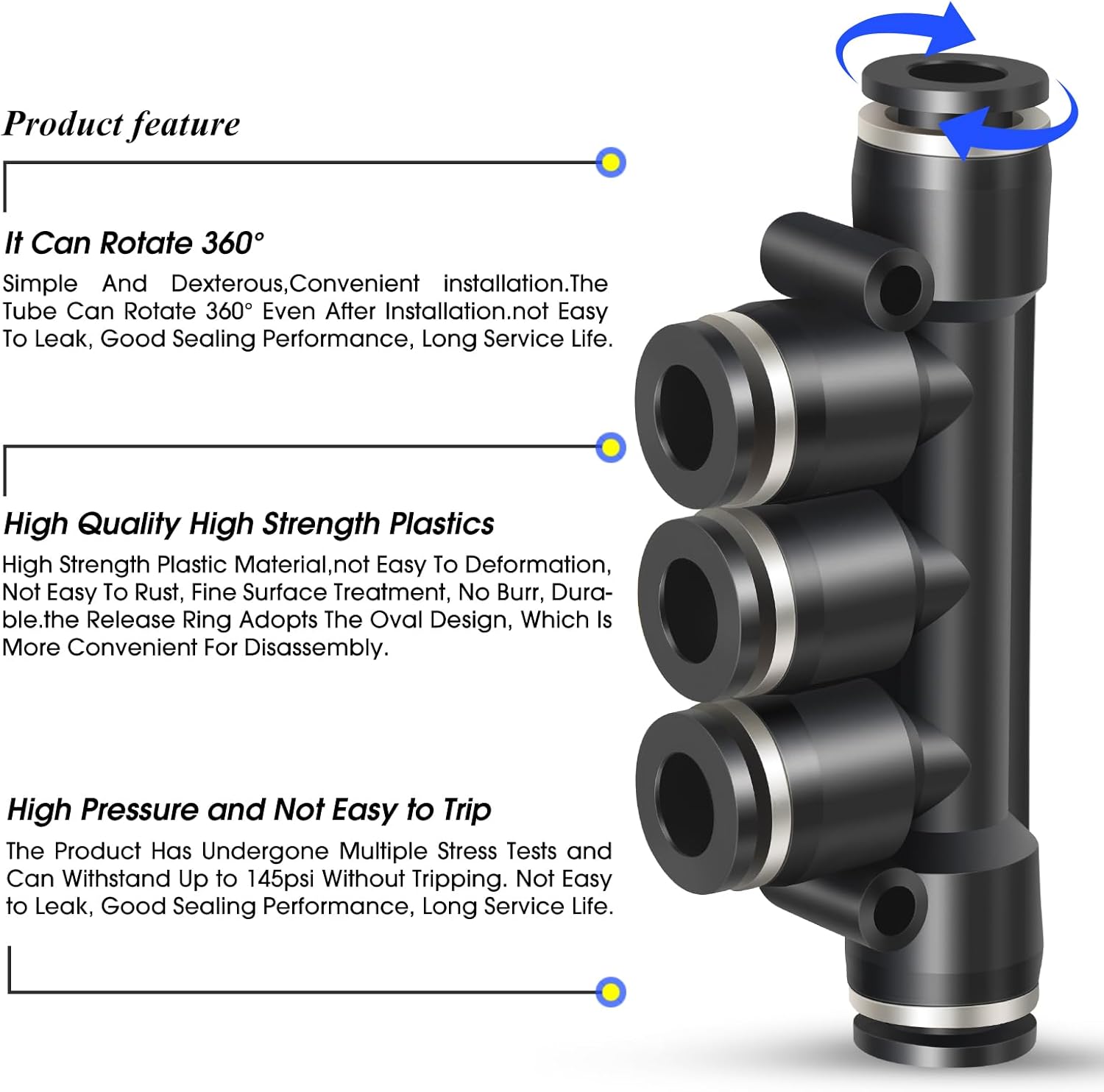 Thumbnail 2 de TAILONZ Pneumatic 6mm Straight Push Connectors (5 Pieces) – 6‑Way Plastic Air Line Fittings