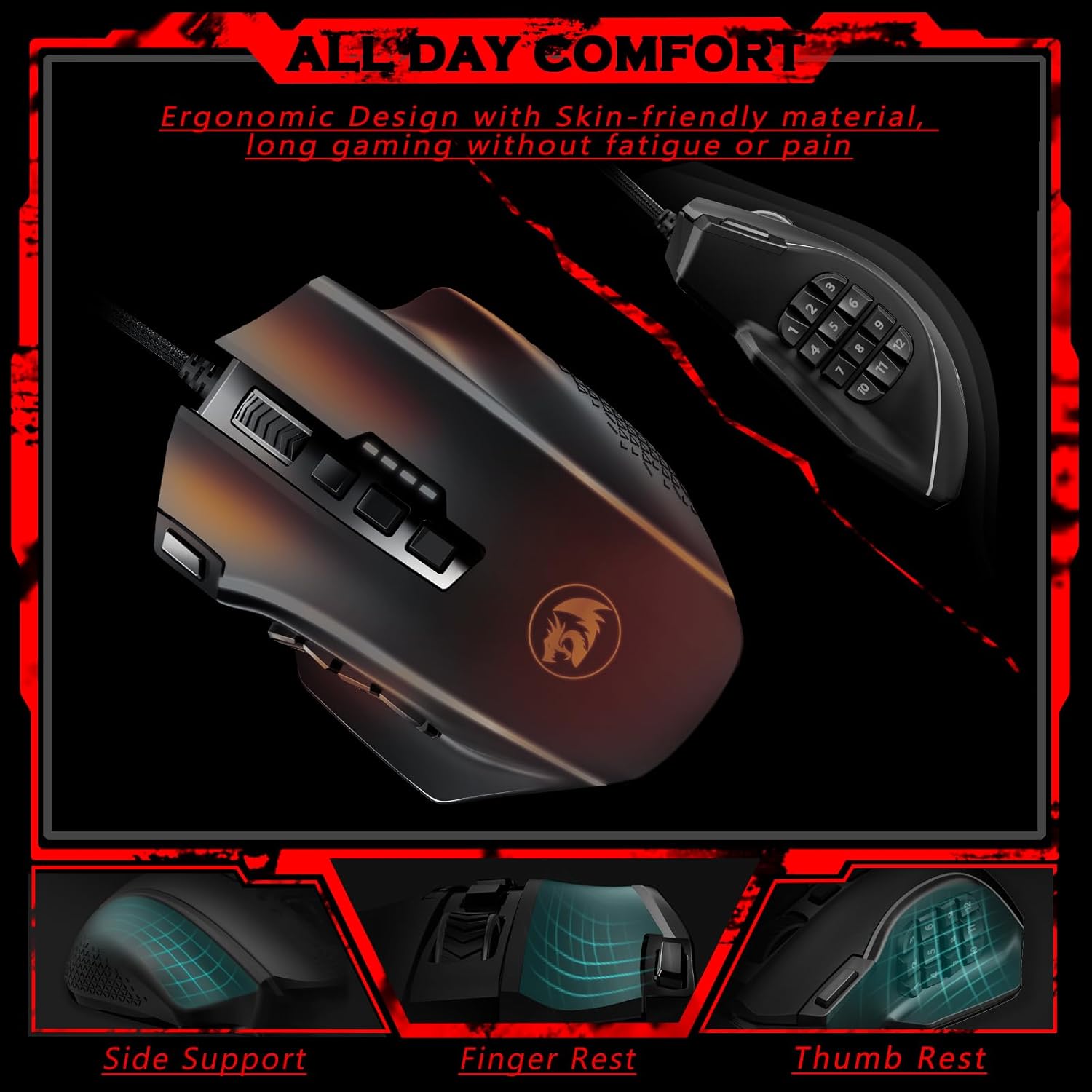 Thumbnail 3 de Redragon MMO Gaming Mouse UP M901K: 12400 DPI, 19 Macro Buttons, 12 Side Buttons, Weight Tuning