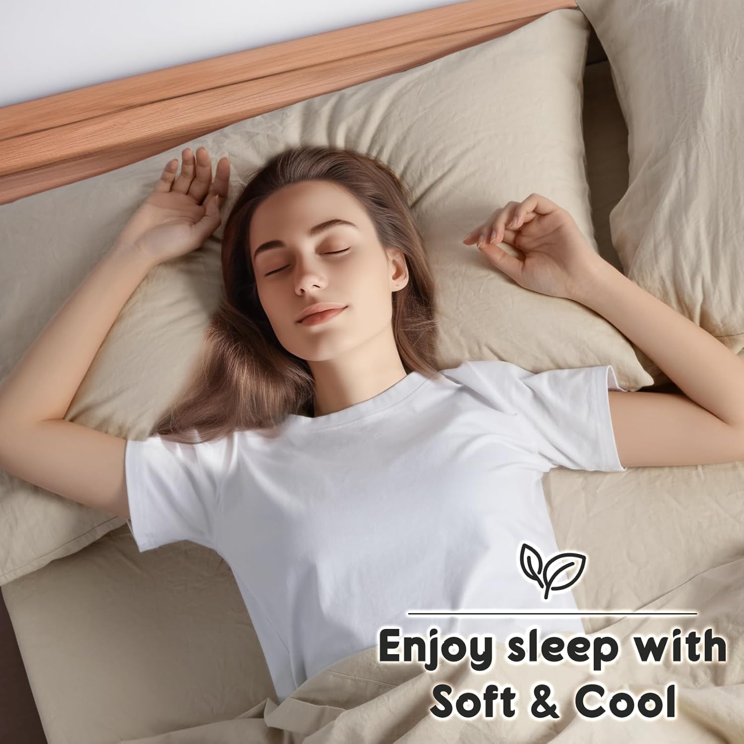 Detalle de SONORO KATE 100% French Pure Linen Sheets – Queen, 24" Deep Pocket, Natural Linen