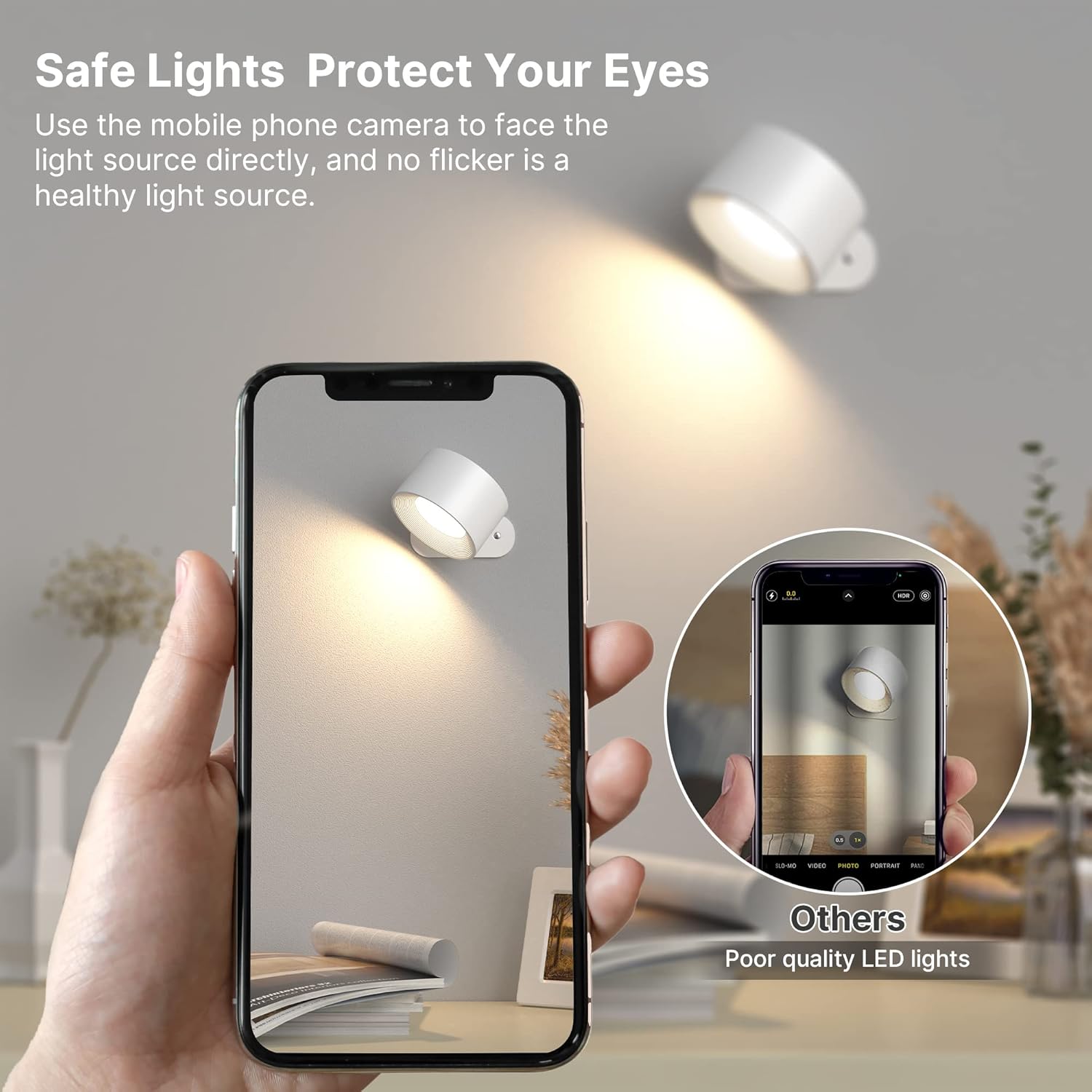 Detalle 2 de Mexllex Lámpara de Pared LED 2 uds con giro 360° y carga USB (3 modos de color, 3 niveles de brillo)