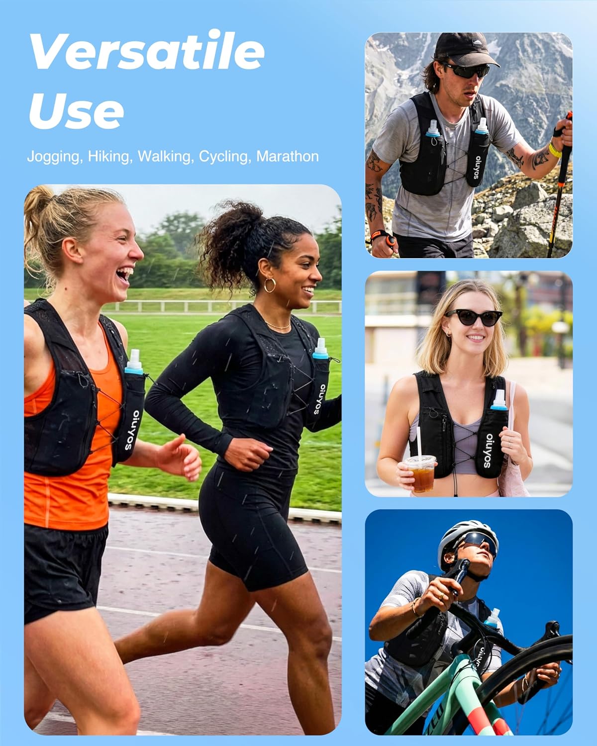 Thumbnail 5 de Oiuyos Running Vest for Women & Men — Adjustable Chest Straps, 500ml Hydration Flask, 8 Pockets, Lightweight Reflective Vest