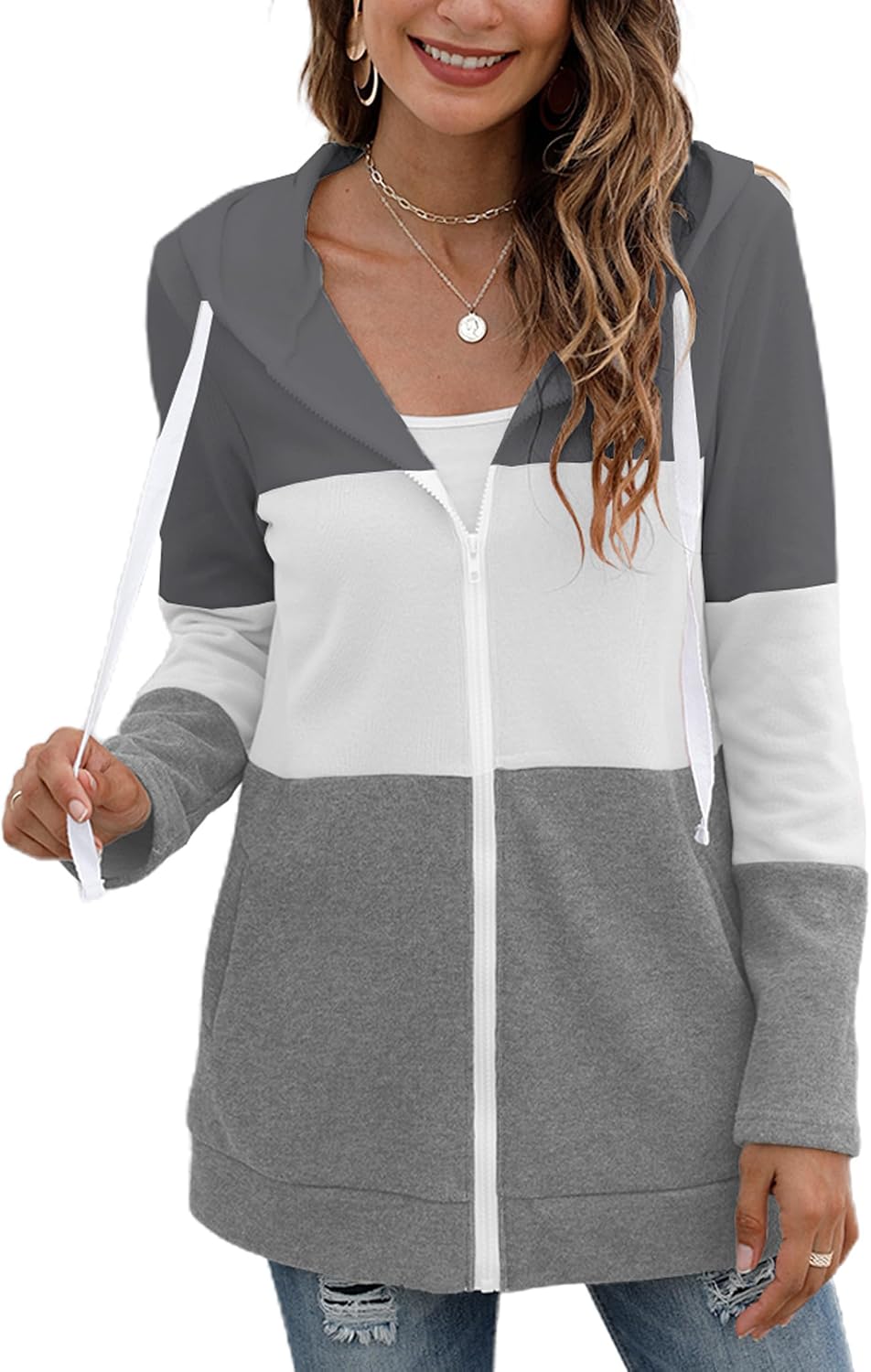 Detalle de iChunhua Ladies Zip Up Hooded Hoodie with Pockets