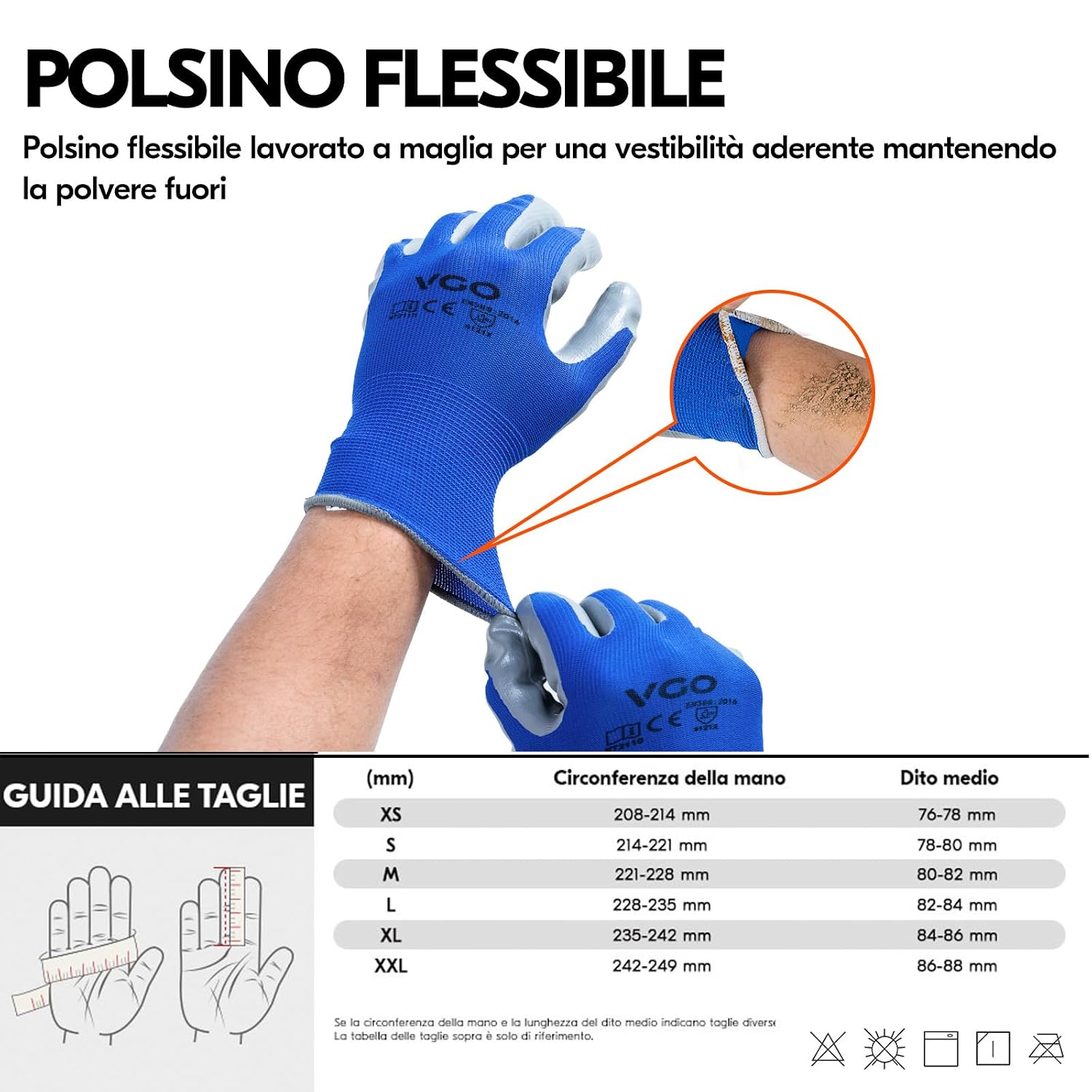 Detalle 2 de Vgo... 10 paia Guanti Lavoro Rivestiti Nitrile – Cinturino Blu, Taglia M (NT2110)