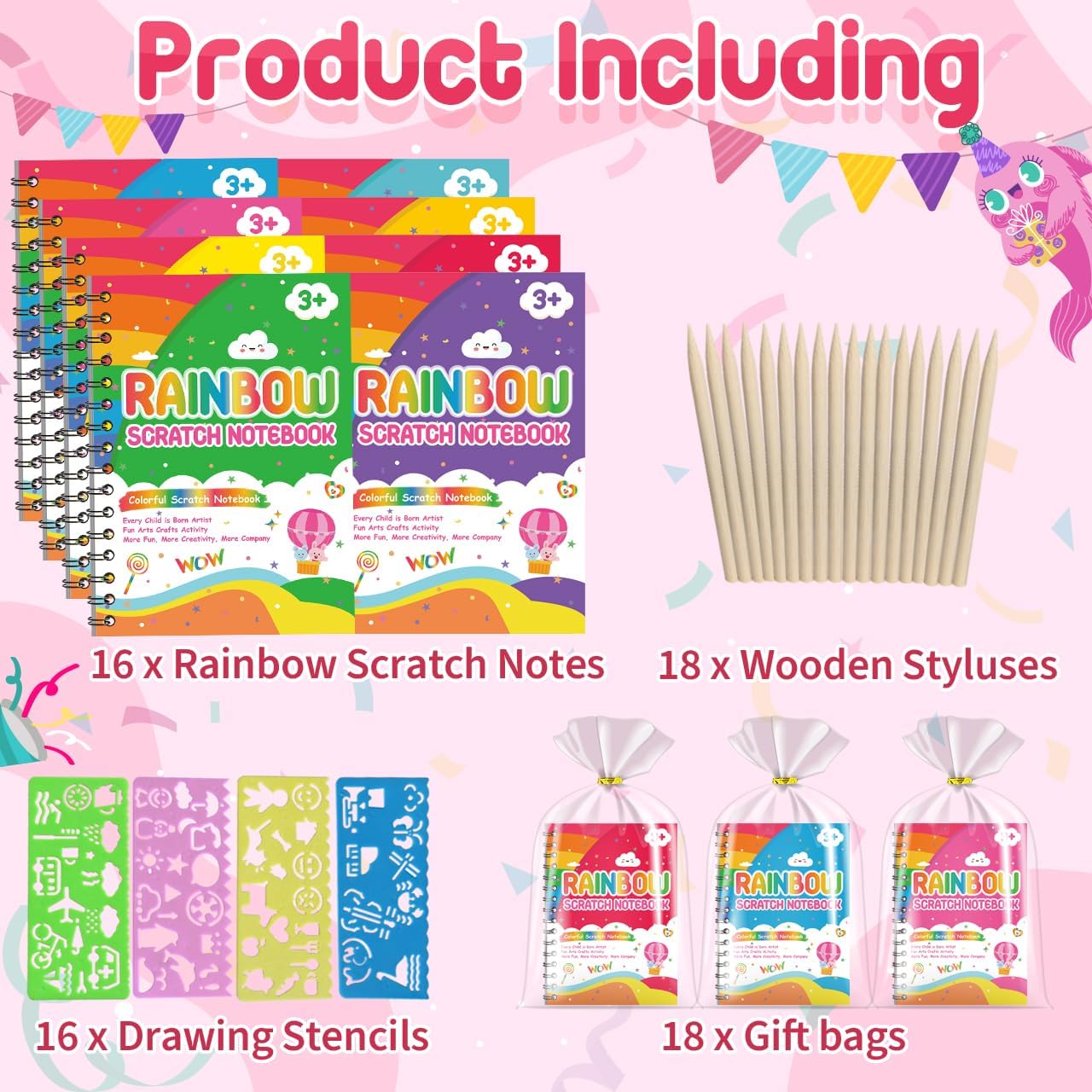 Detalle 2 de Scratch Art 16-Pack rainbow scratch cards for kids 🎨
