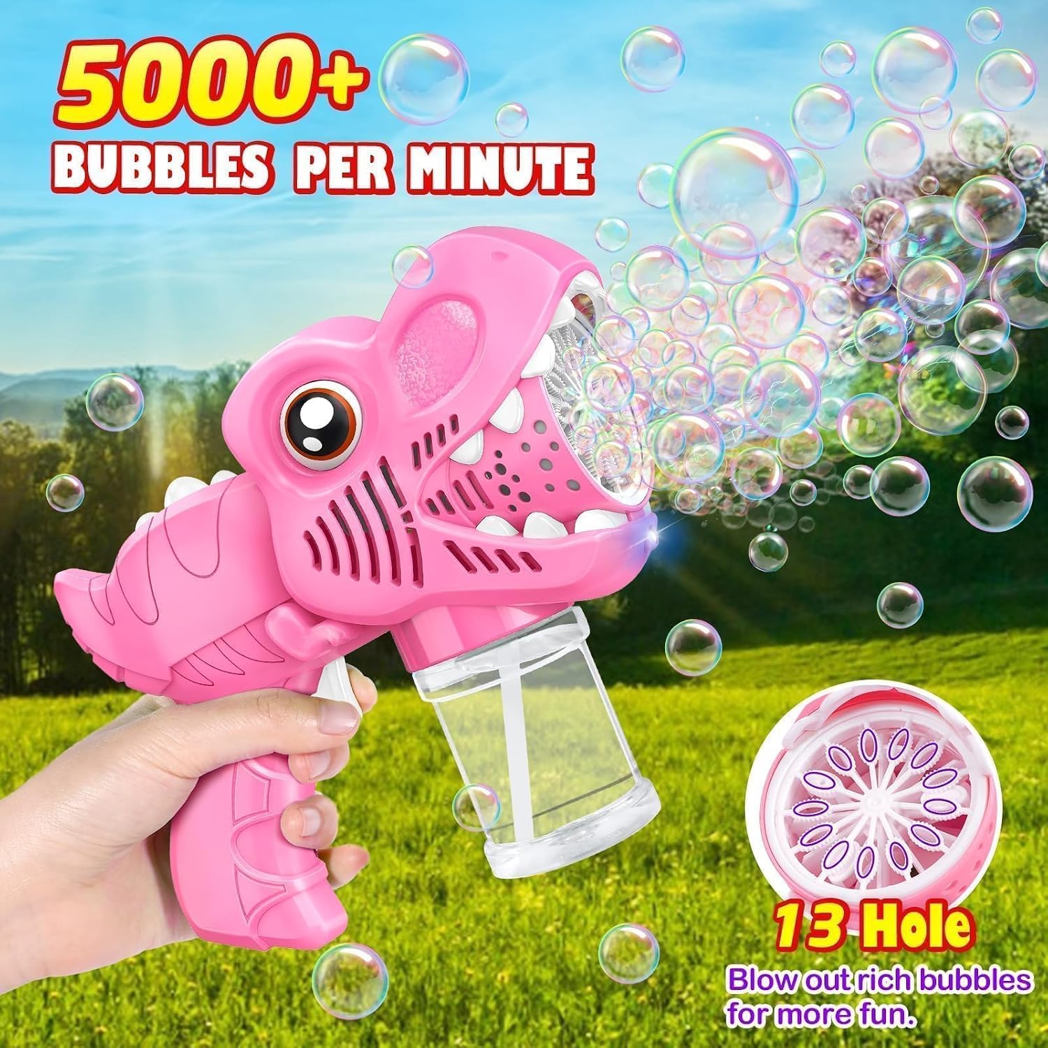 Detalle de Yunaking Bubble Gun: Dinosaur Bubble Machine for Outdoor Fun
