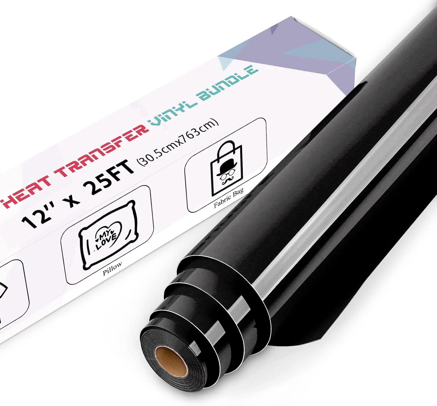 Detalle de IModeur 25 Ft Black Heat Transfer Vinyl (HTV) with PET Backing — Iron-on Roll for T-shirts, Bags & More