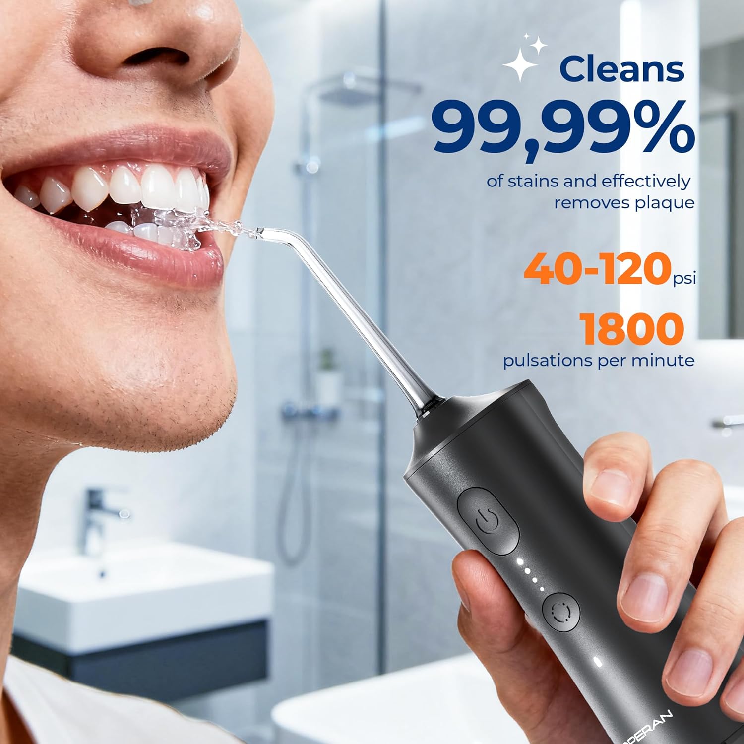 Detalle 2 de Operan Water Dental Flosser for Teeth Cordless – 300ml, 4 Modes, 4 Nozzles, IPX7