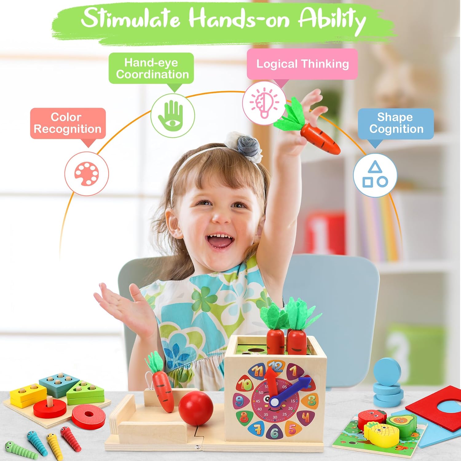 Thumbnail 2 de COOLJOY Giochi Bambini 2 Anni Cubo Multiattività in Legno 8-in-1 Montessori