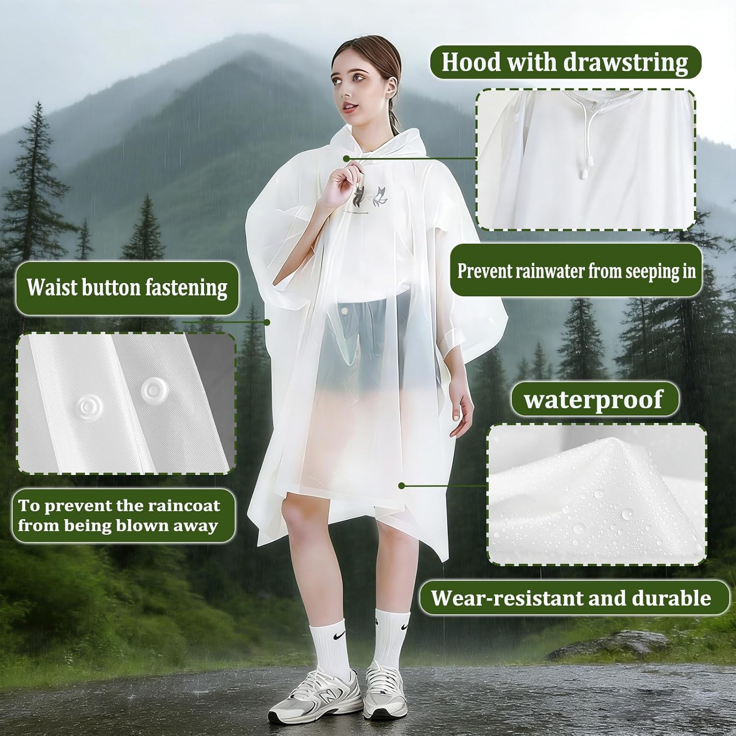 Thumbnail 3 de Yixker 2 Pack Rain Ponchos for Women & Men – EVA Waterproof with Hoods