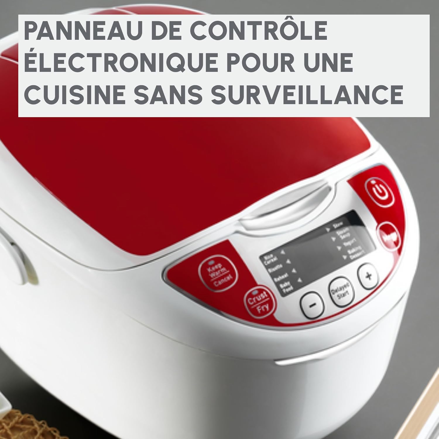Detalle 2 de Moulinex Multicuiseur électrique MK7051F1 — 12 fonctions, rouge et blanc