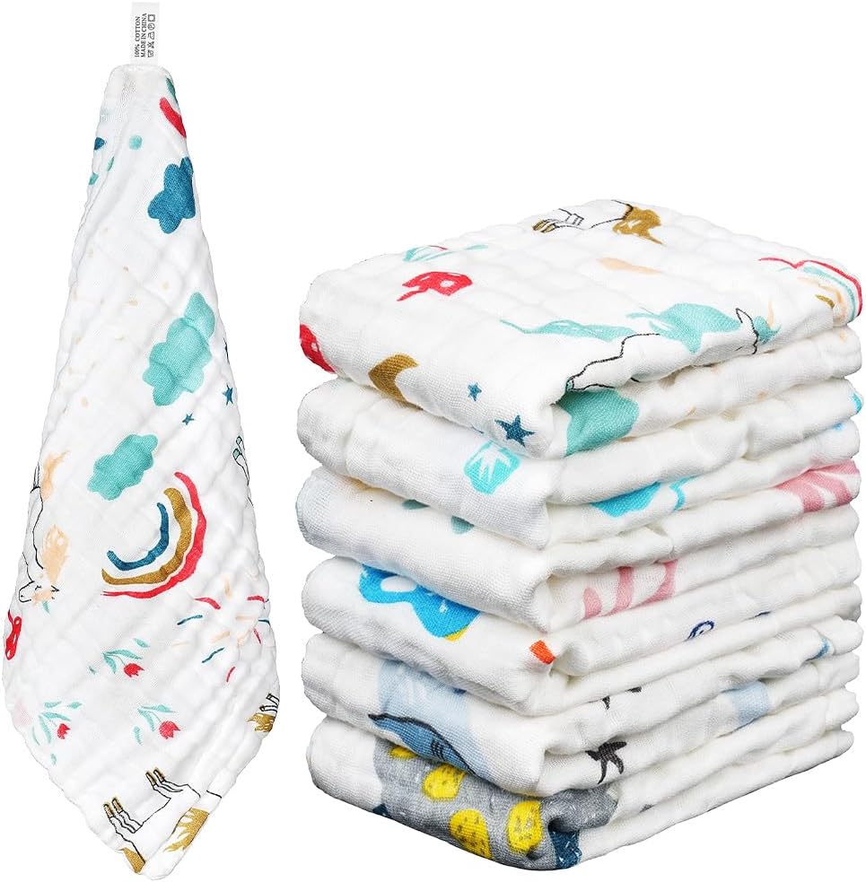 AYESY Mussola Neonato 6 pz 30 x 30 cm in cotone per ruttino e pelli sensibili
