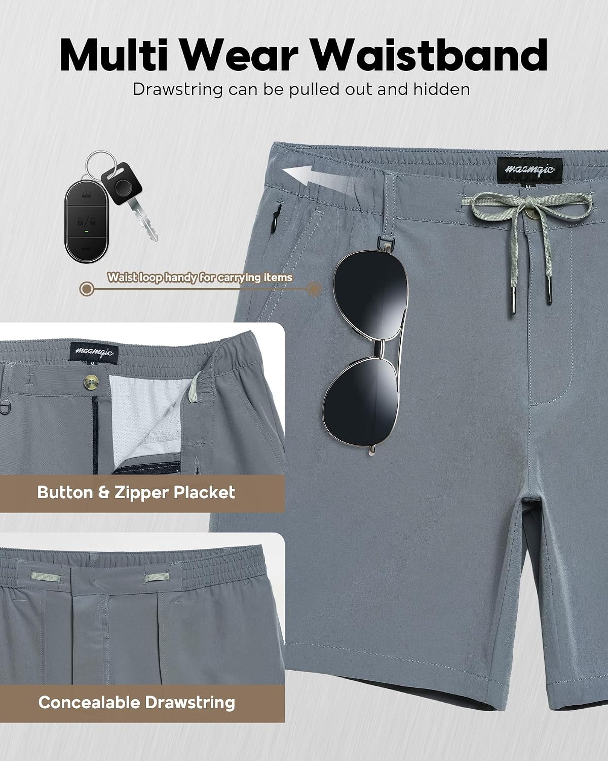 Detalle 2 de maamgic Men's 5/7 Inch Casual Classic Fit Shorts with Multi-Pocket Quick Dry