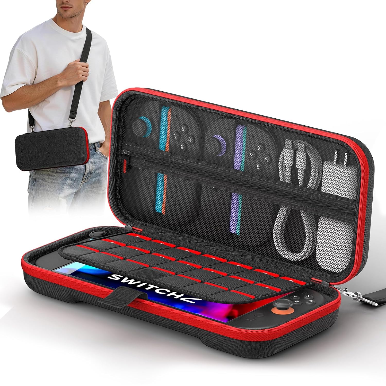 Detalle de COOLSTONE T1 Switch 2 Carrying Case with 20 Game Card Slots and Shoulder Strap