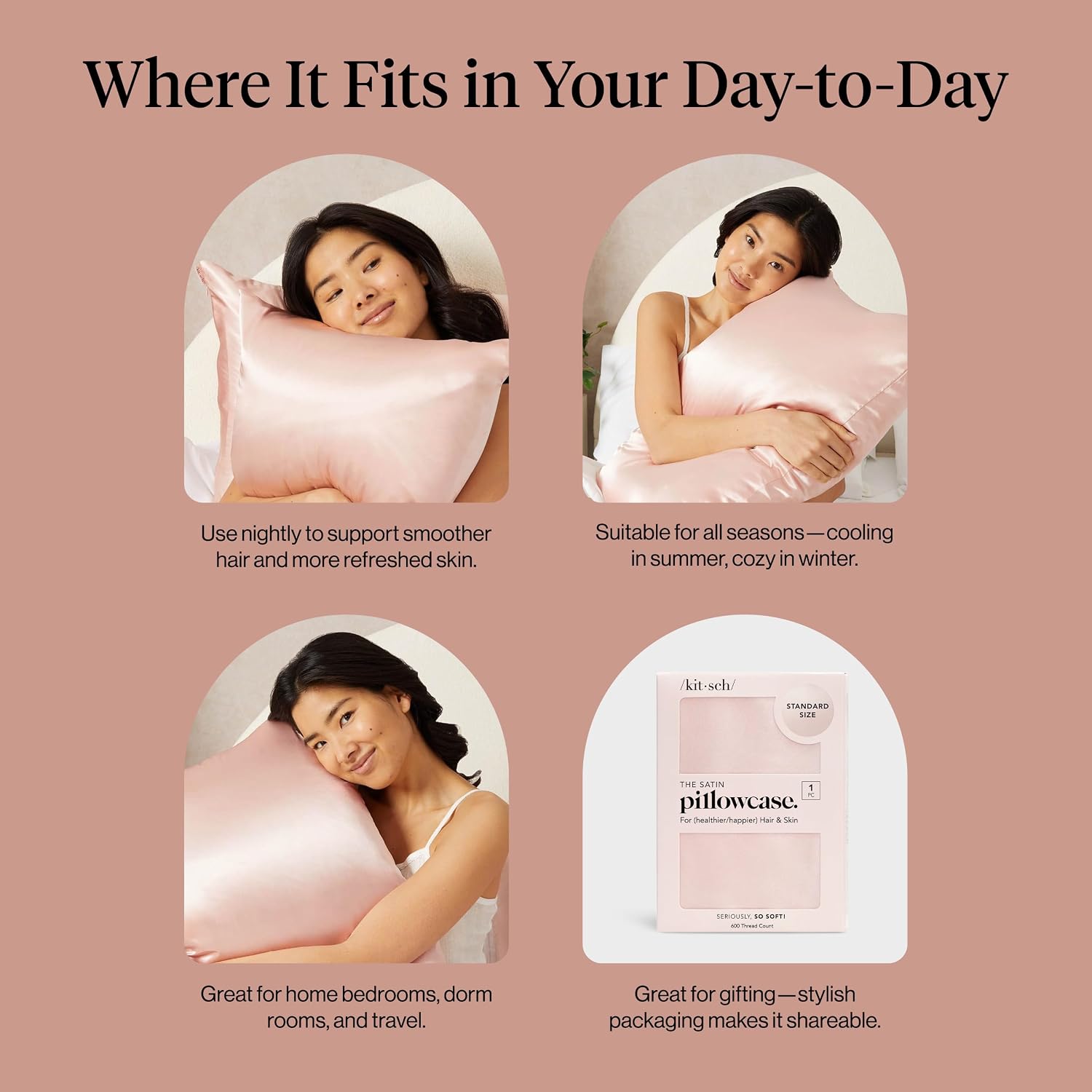 Detalle 2 de Kitsch 62293 King Satin Pillowcase with Zipper, Blush