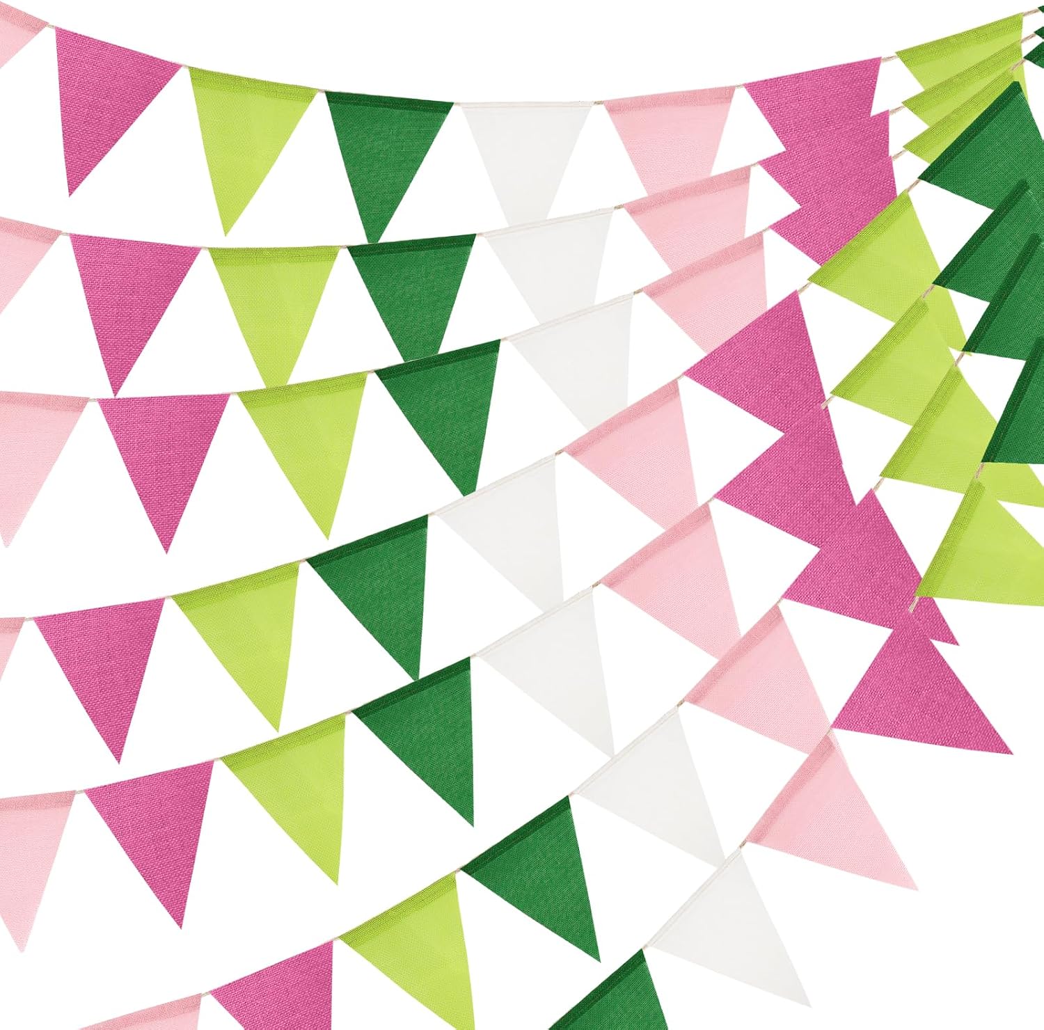 Detalle de jijAcraft Rosa-Grün Wimpelkette Outdoor (20 m, 5 Stück) – wetterfest für Gartenparty & Camping