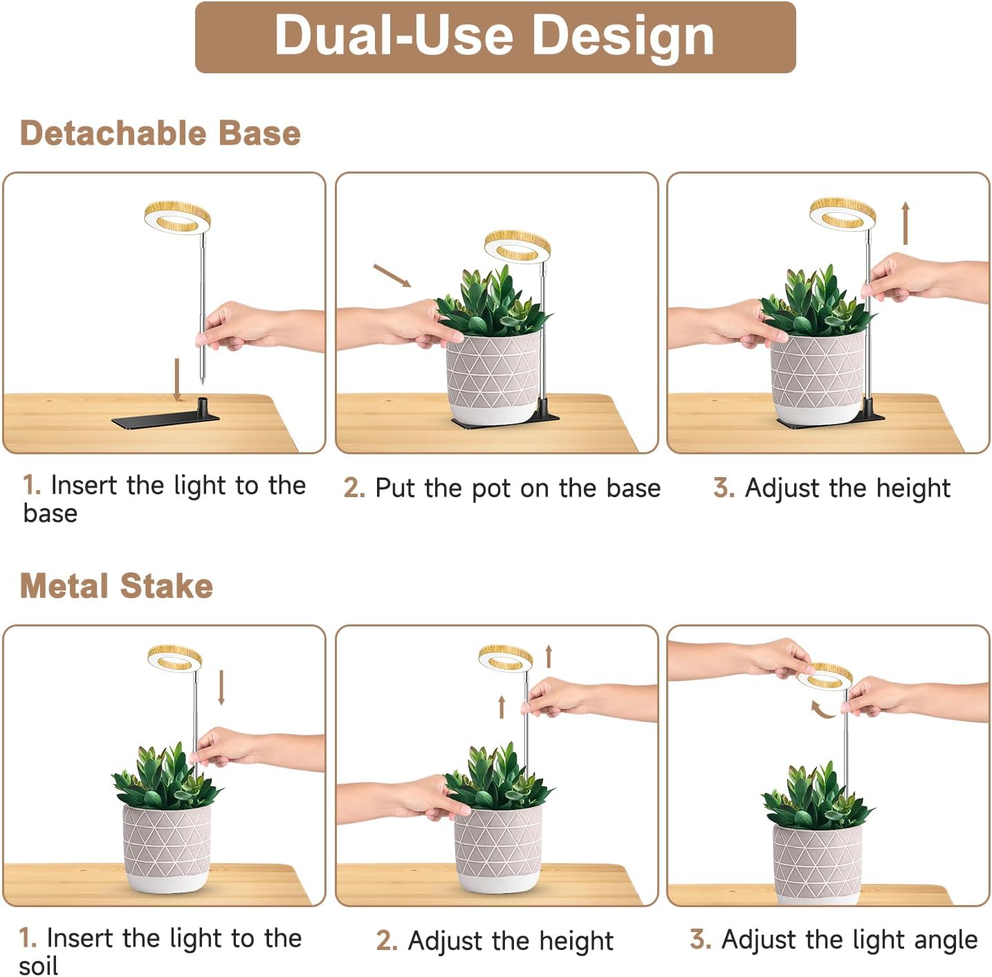 Detalle 2 de Kullsinss BL-B10C Halo Plant Grow Light, 48 LEDs, Full Spectrum, 2-Pack