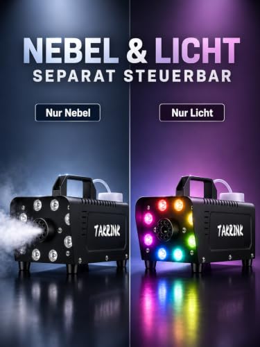 Detalle de TAKRINK Nebelmaschine 900W mit RGB LED – Rauchmaschine mit Fernbedienung, 16 Farben