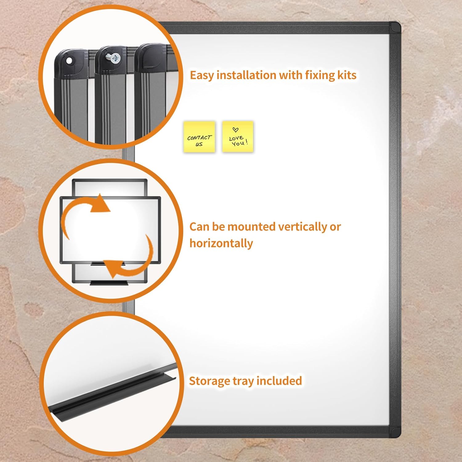 Detalle de VIZ-PRO Magnetic Drywipe Whiteboard 90 x 60 cm with Black Aluminium Frame & Pen Tray