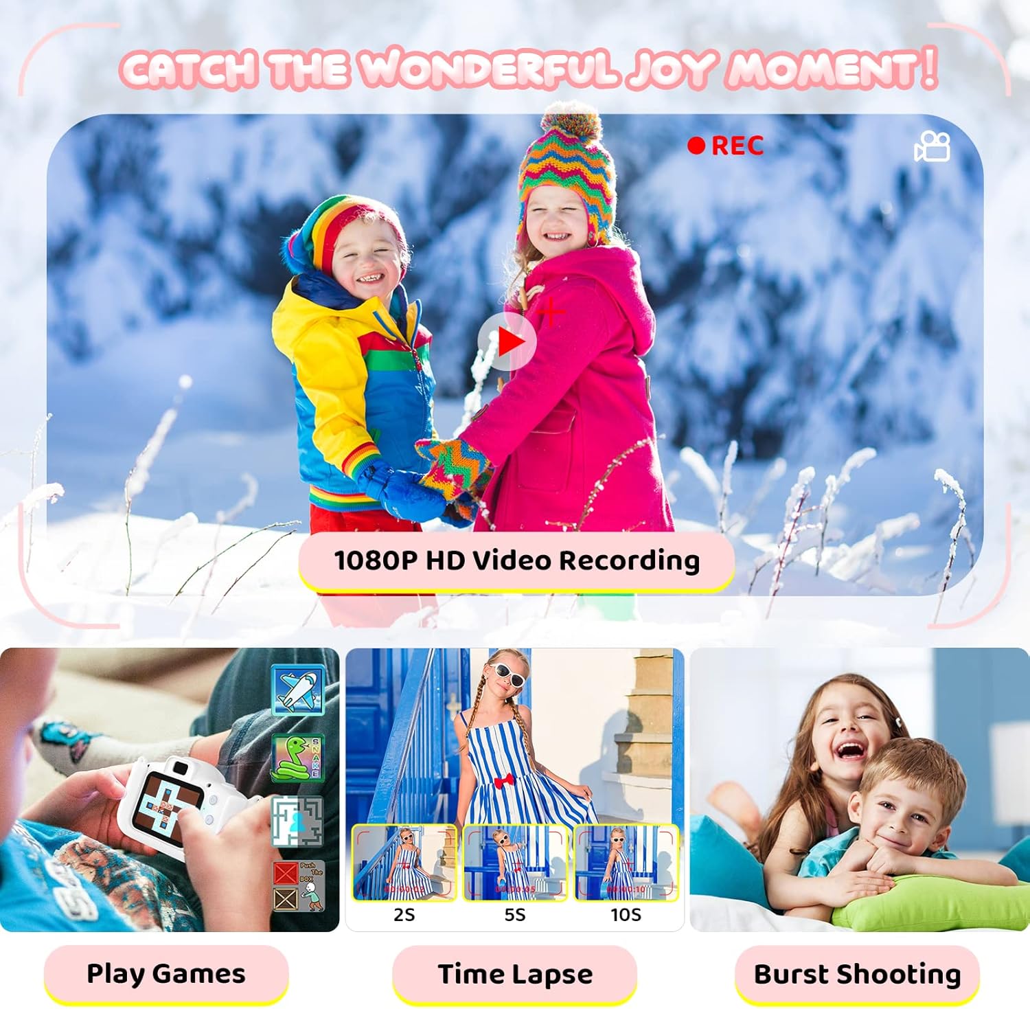 Detalle 2 de Kinder Kamera mit 2,0-Zoll-Display und 1080P HD-Video – Digitalkamera für Kinder (weiß)