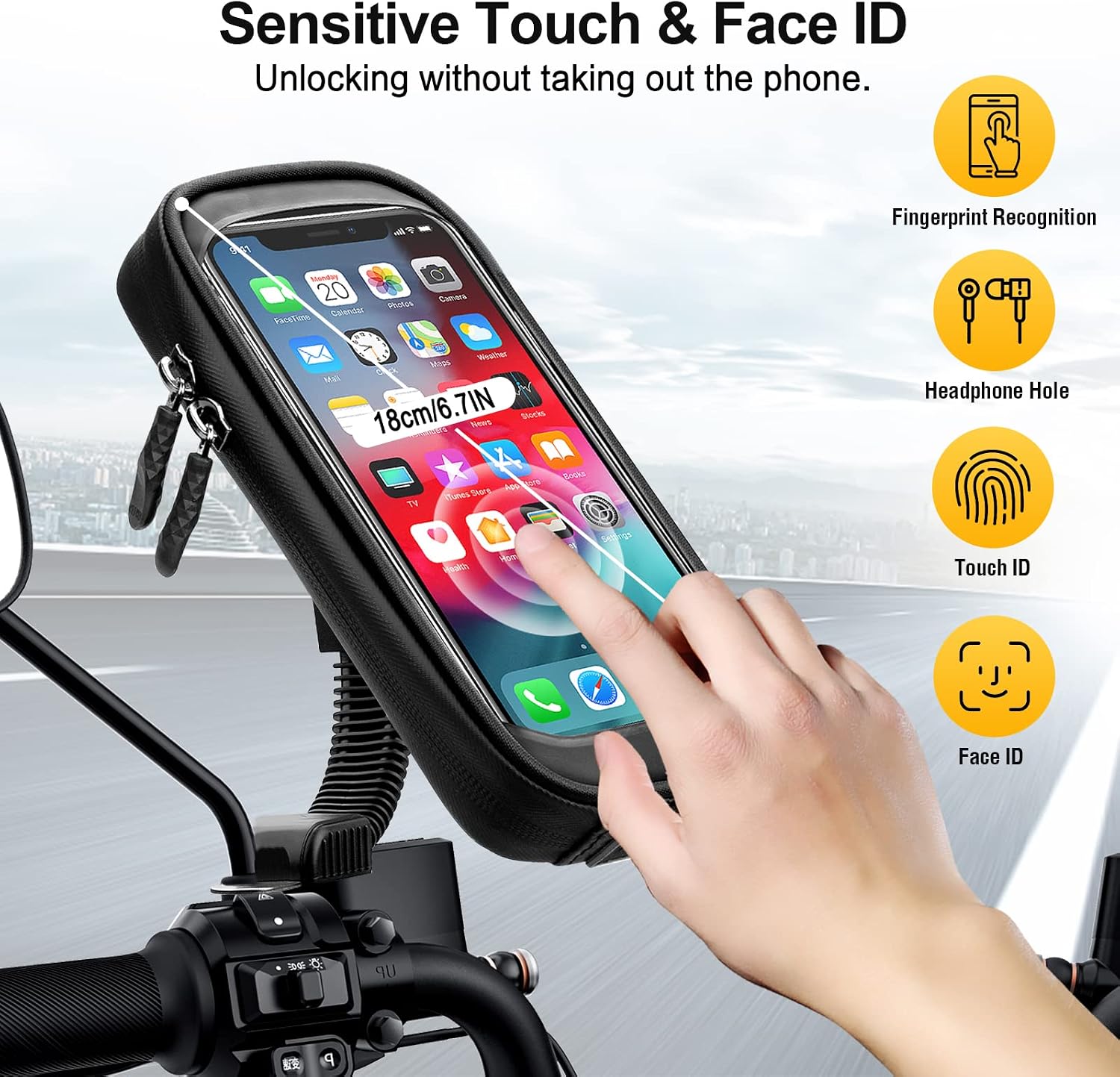 Detalle de ENONEO motorhouder voor gsm tot 6,7 inch, waterdicht en 360° draaibaar