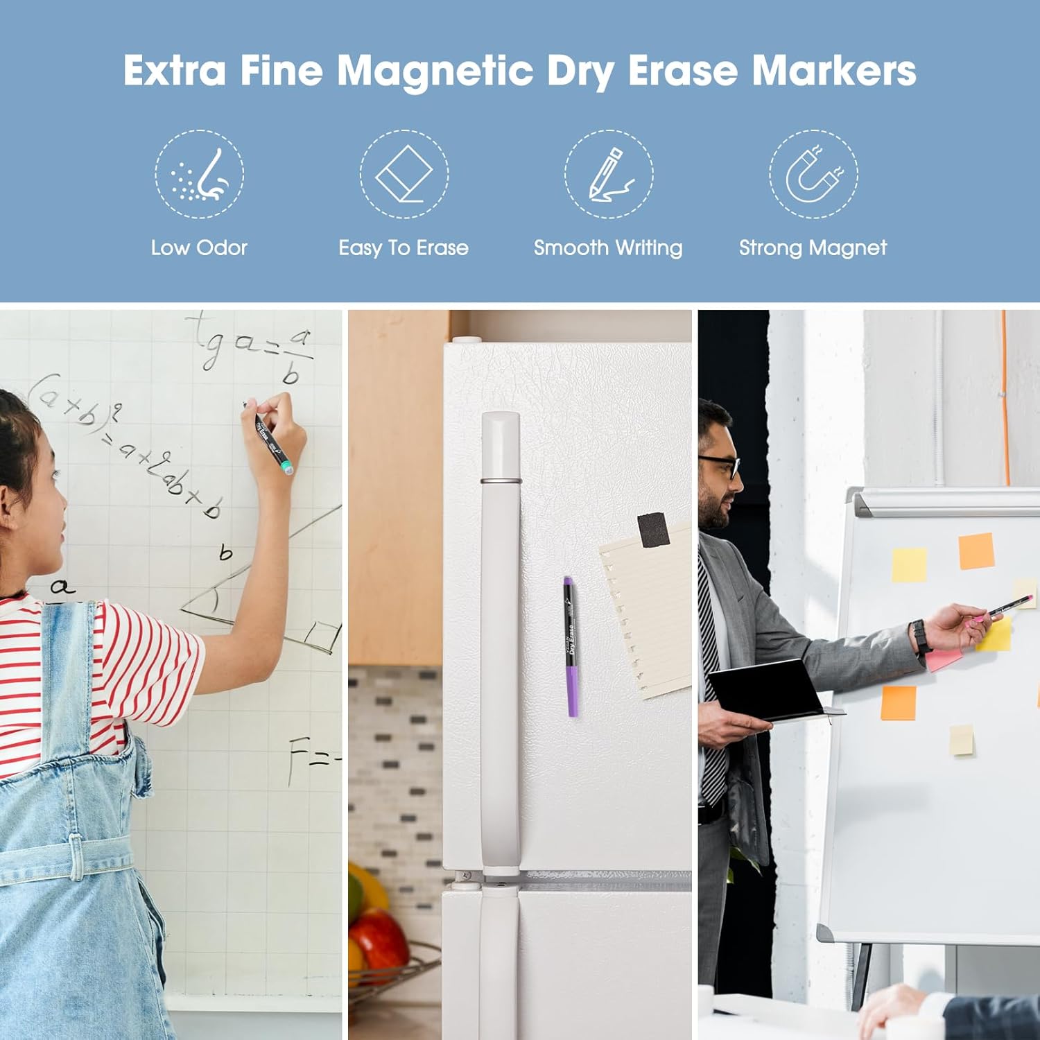 Thumbnail 3 de YISAN Magnetic Whiteboard Pens (Ultra Fine 0.7 mm) – 12 Dry Wipe Markers with Erasers