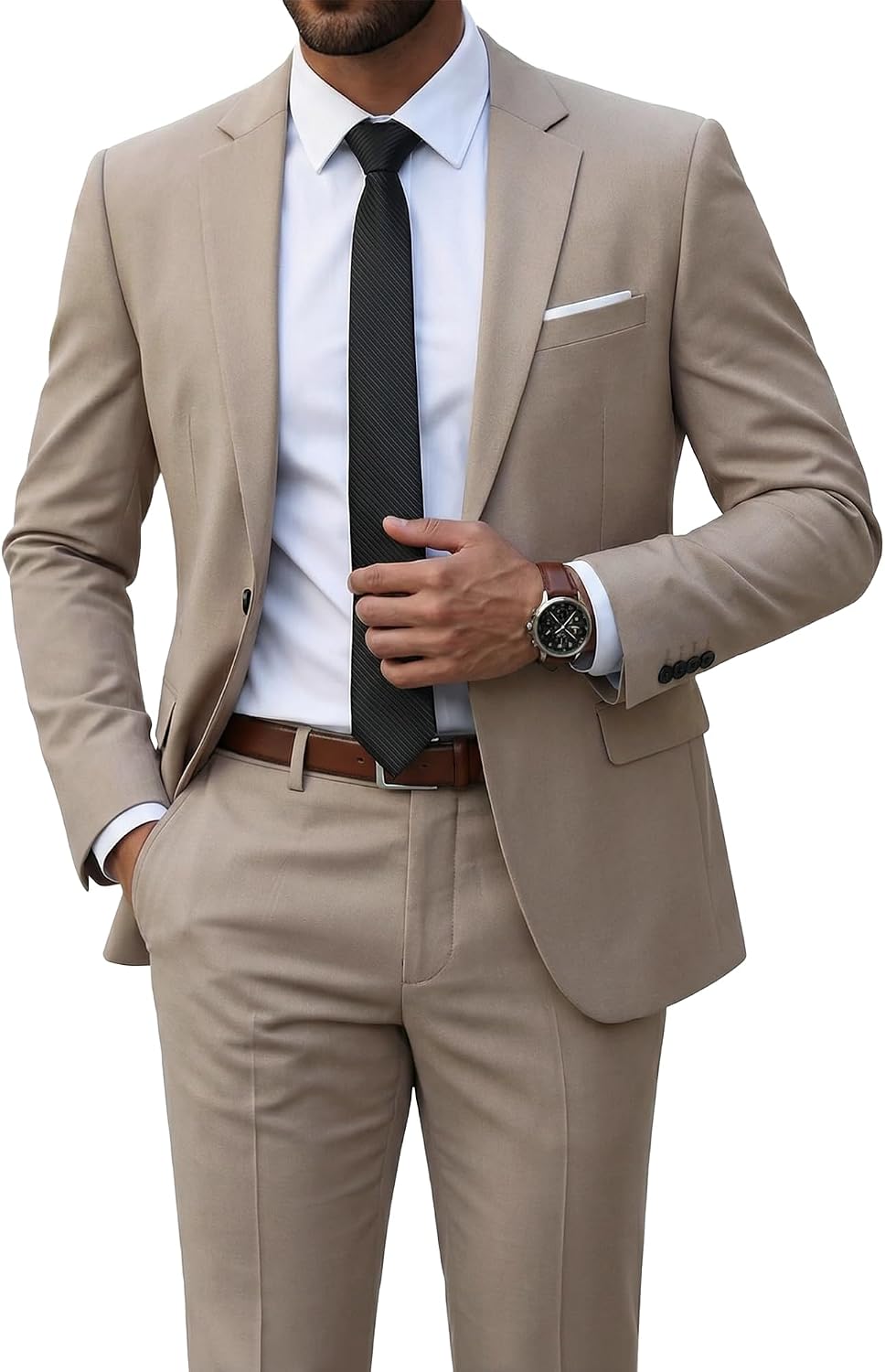 Detalle de YND Men's 2 Piece Slim Fit Suit with Tie 👔