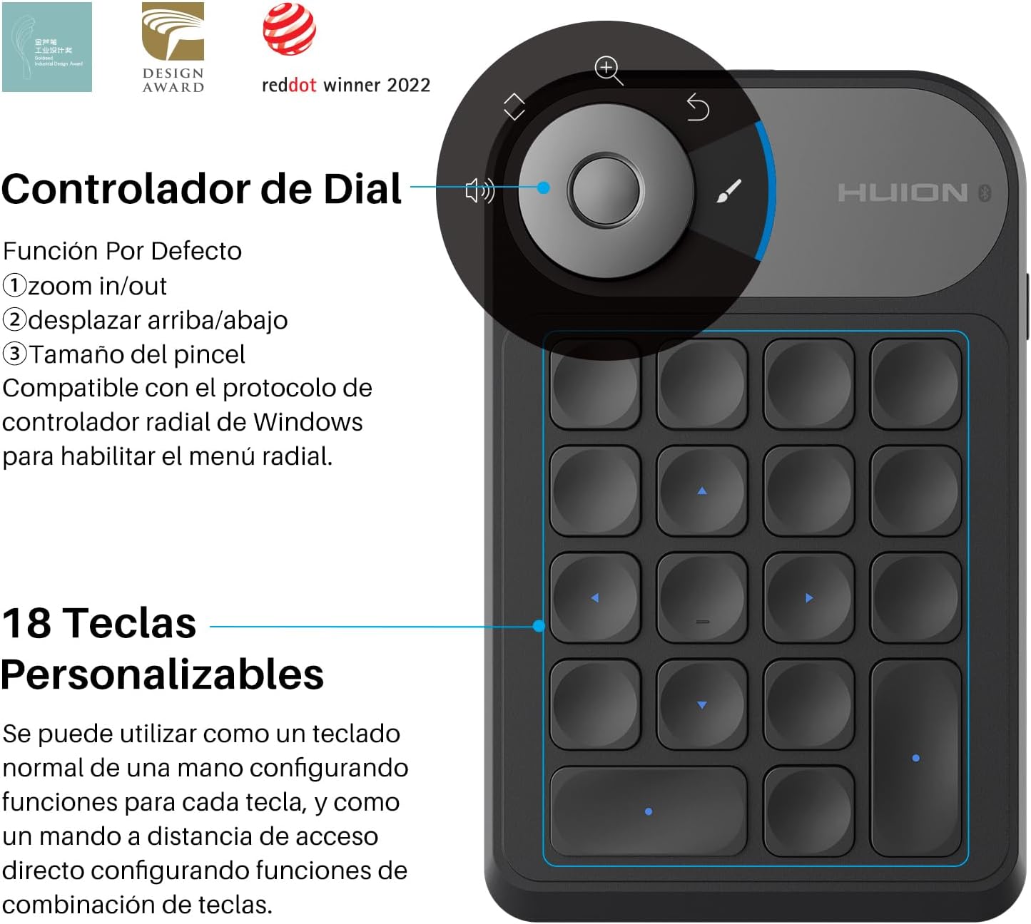 Thumbnail 1 de HUION Mini Keydial K20 Bluetooth ⌨️ Teclado Numérico Portátil