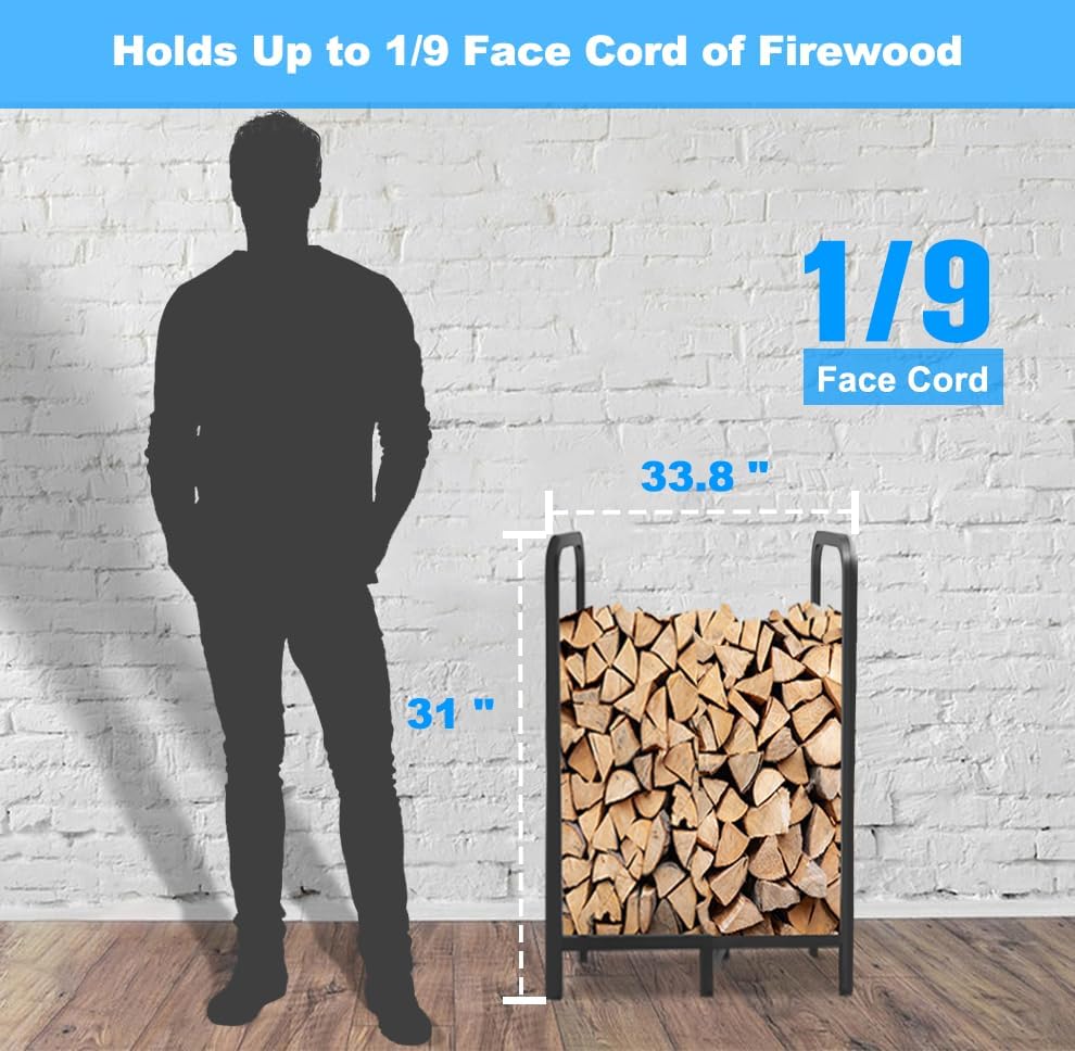 Thumbnail 6 de Tikimilor 2.8ft Adjustable Firewood Rack, Black Powder-Coated Steel