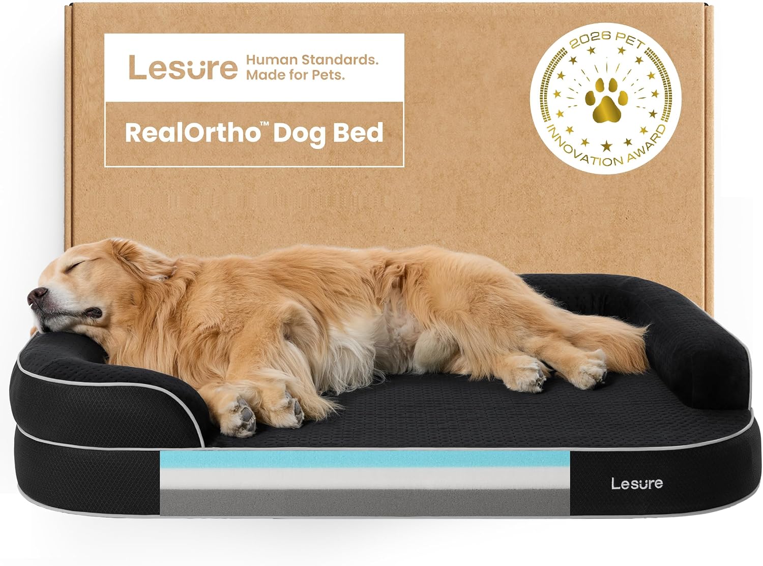 Detalle de LE SURE RealOrtho™ XL Plus Dog Bed, 3-Layer Orthopedic Foam, 48-Inch, Black