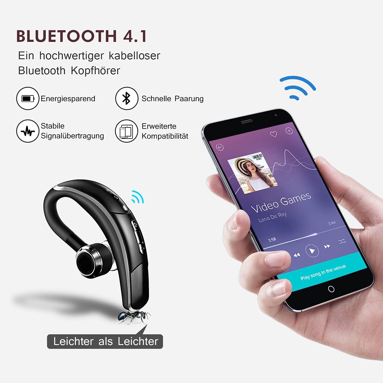 Thumbnail 6 de COSMUSIS Cuffie Bluetooth singola CVC 6.0 con cancellazione rumore e microfono, vivavoce business