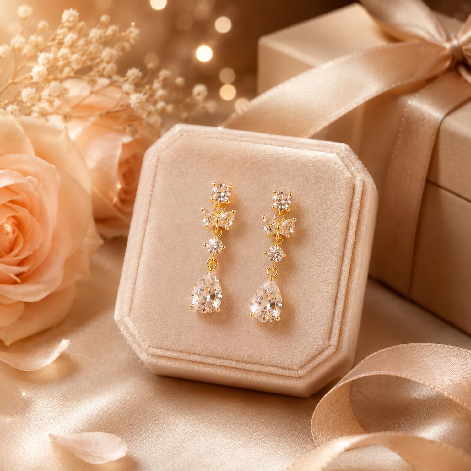 Thumbnail 5 de Cubic Zirconia Dangle Earrings, 14K Gold Plated