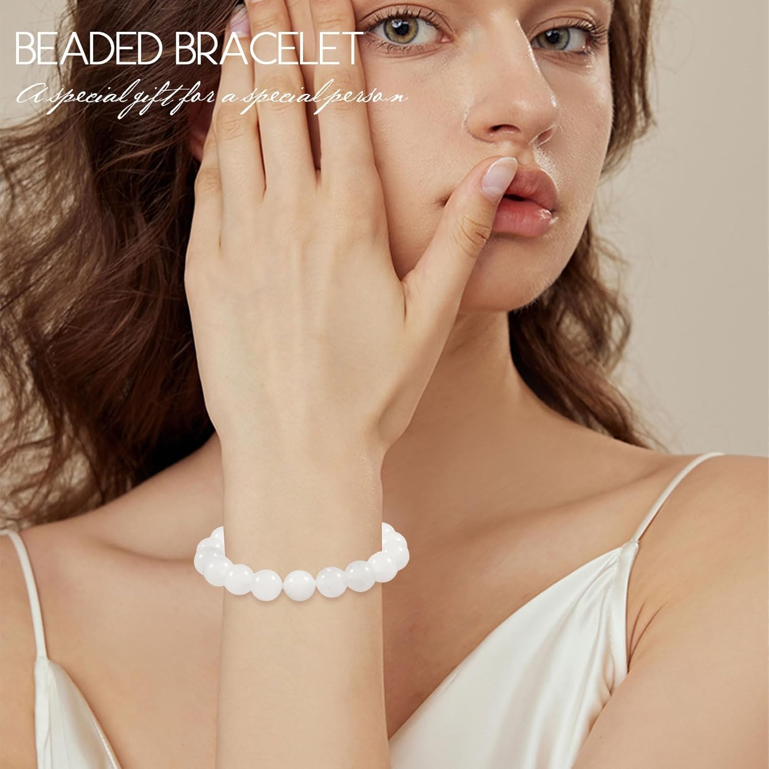 Thumbnail 6 de Weißen Achat Armband 10mm Perlen