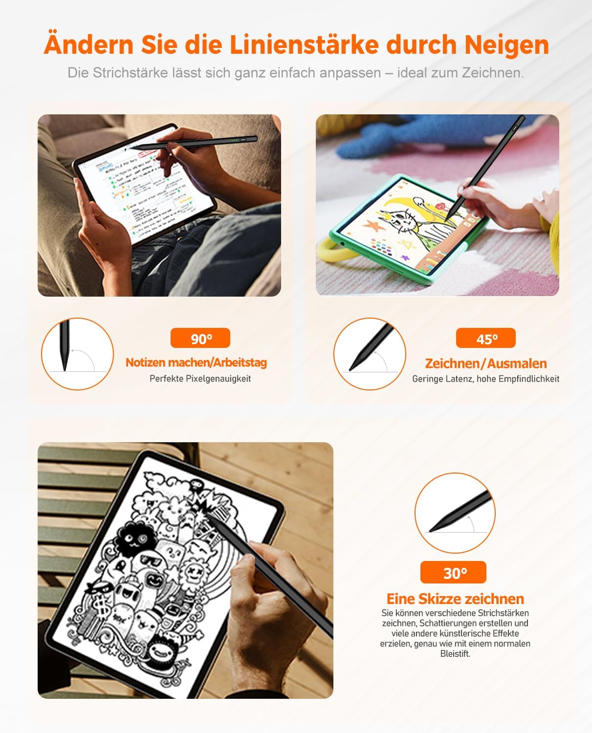 Thumbnail 3 de Varkda Penna stilo compatibile con iPad 10ª/9ª/8ª/7ª/6ª, iPad Air 3/4/5, iPad Pro 11/12,9 e iPad Mini 5/6 (stilo nero, ricarica rapida, magnetico)