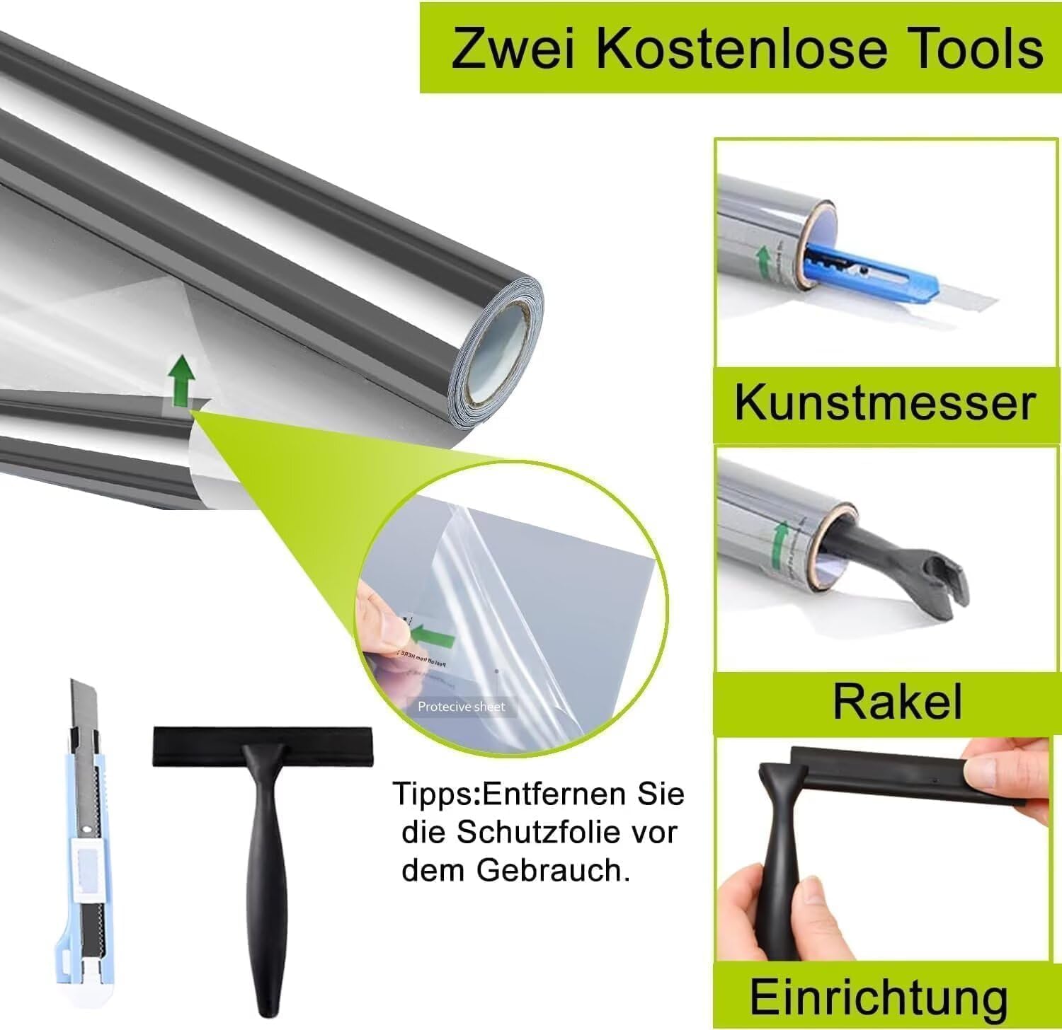 Thumbnail 5 de (44,5 x 200 cm) Fensterfolie Sonnenschutz mit Spiegelfunktion – einseitig blickdicht, UV-Schutz innen oder außen