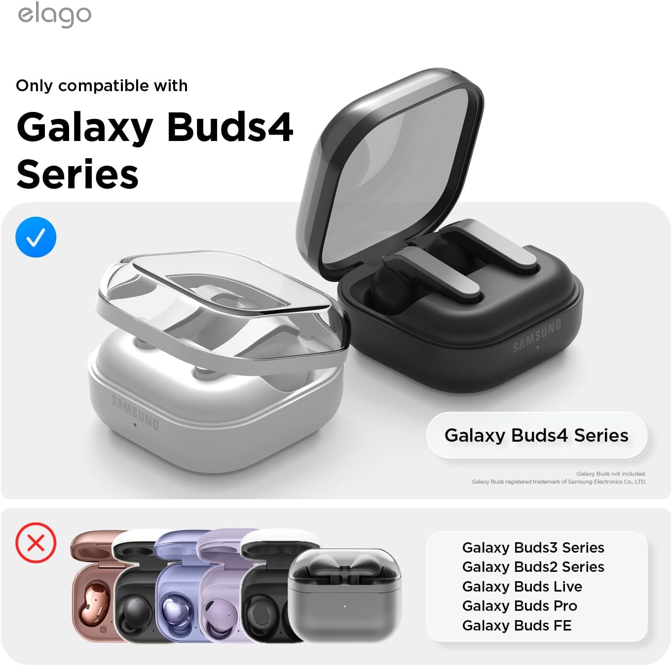 Detalle de elago Coque en silicone pour boîtier Samsung Galaxy Buds 4 Pro & Buds 4, protection avec mousqueton et compatibilité charge sans fil (Noir)