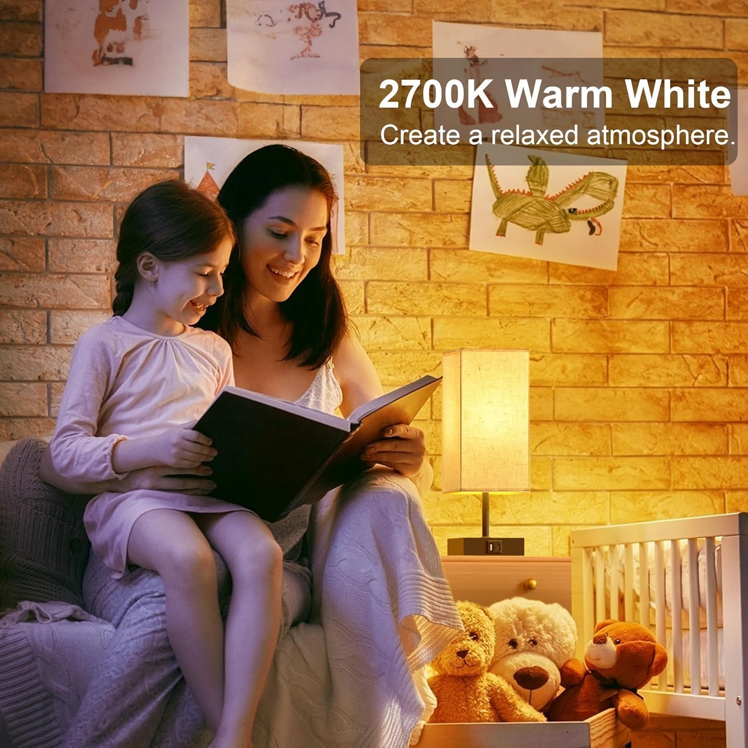 Thumbnail 5 de hansang Touch Bedside Table Lamp with USB-C and USB-A, Beige Shade, 3-Way Dimming