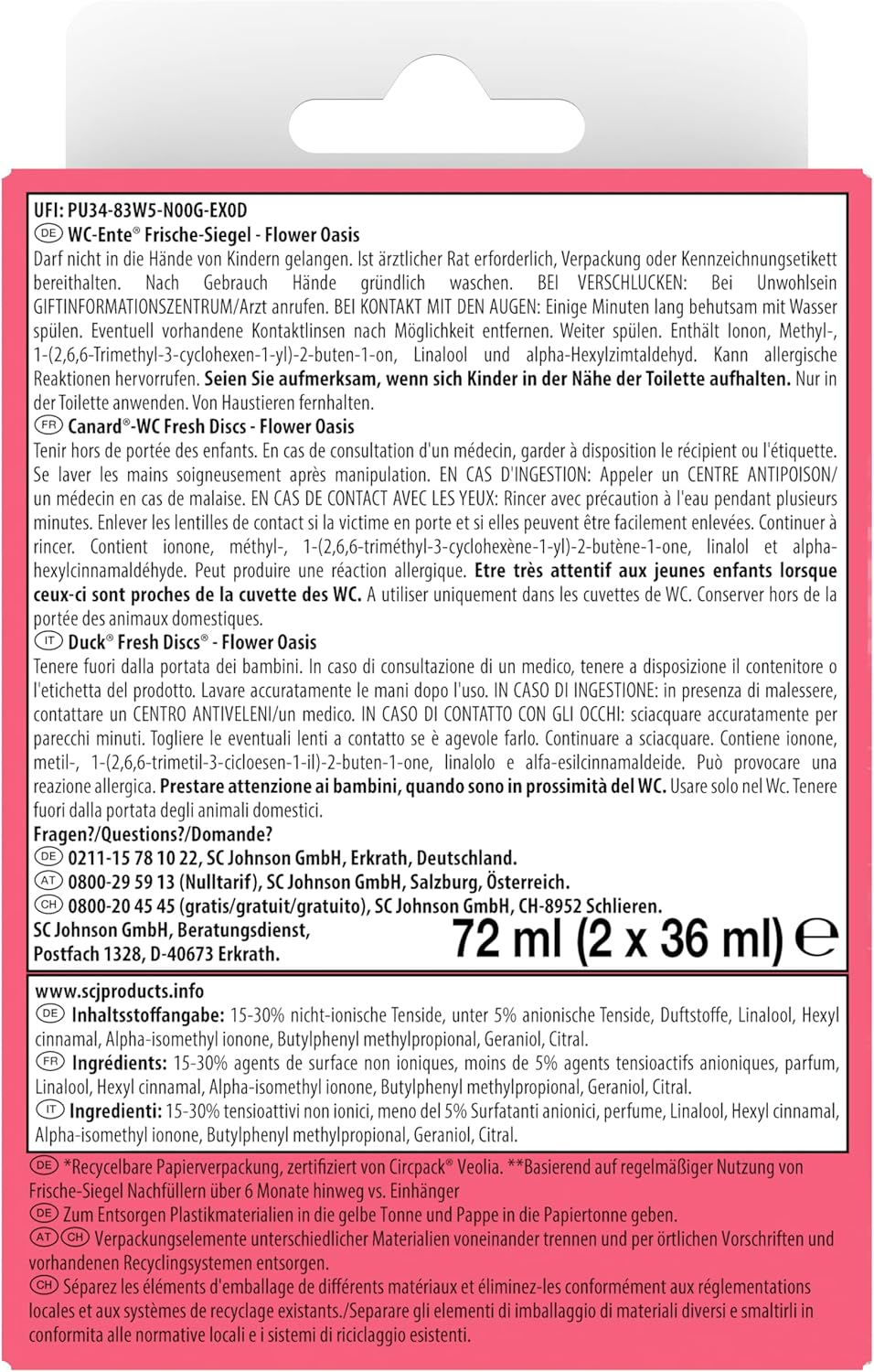 Detalle 2 de WC-Ente Frische-Siegel Nachfüller Blüten-Oase – körbchenlos & hygienisch, 3 x 12 Gel-Steine (6 Stück insgesamt)