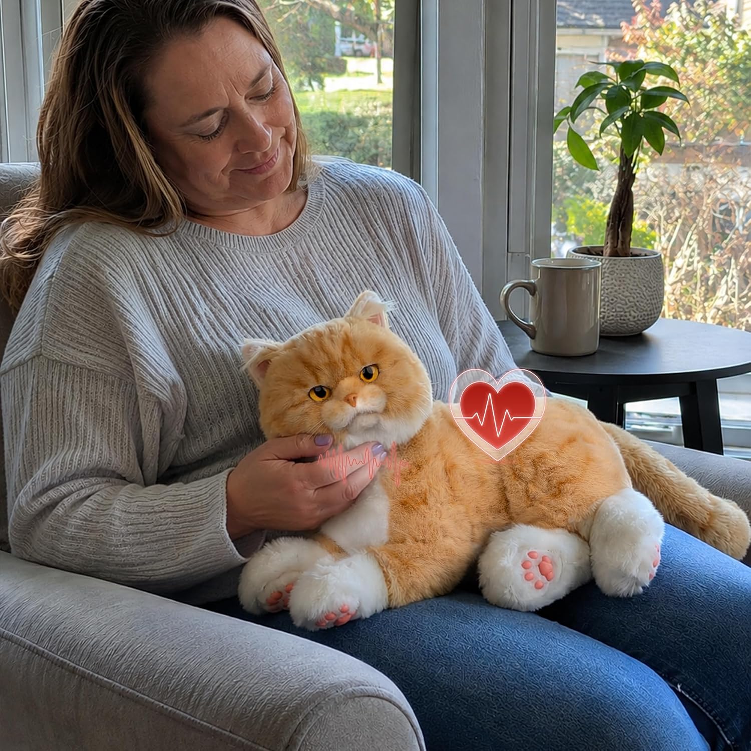 Chongker Roboterkatze – Interaktiver Plüschfreund mit realistischem Herzschlag und Schnurren (Orange)