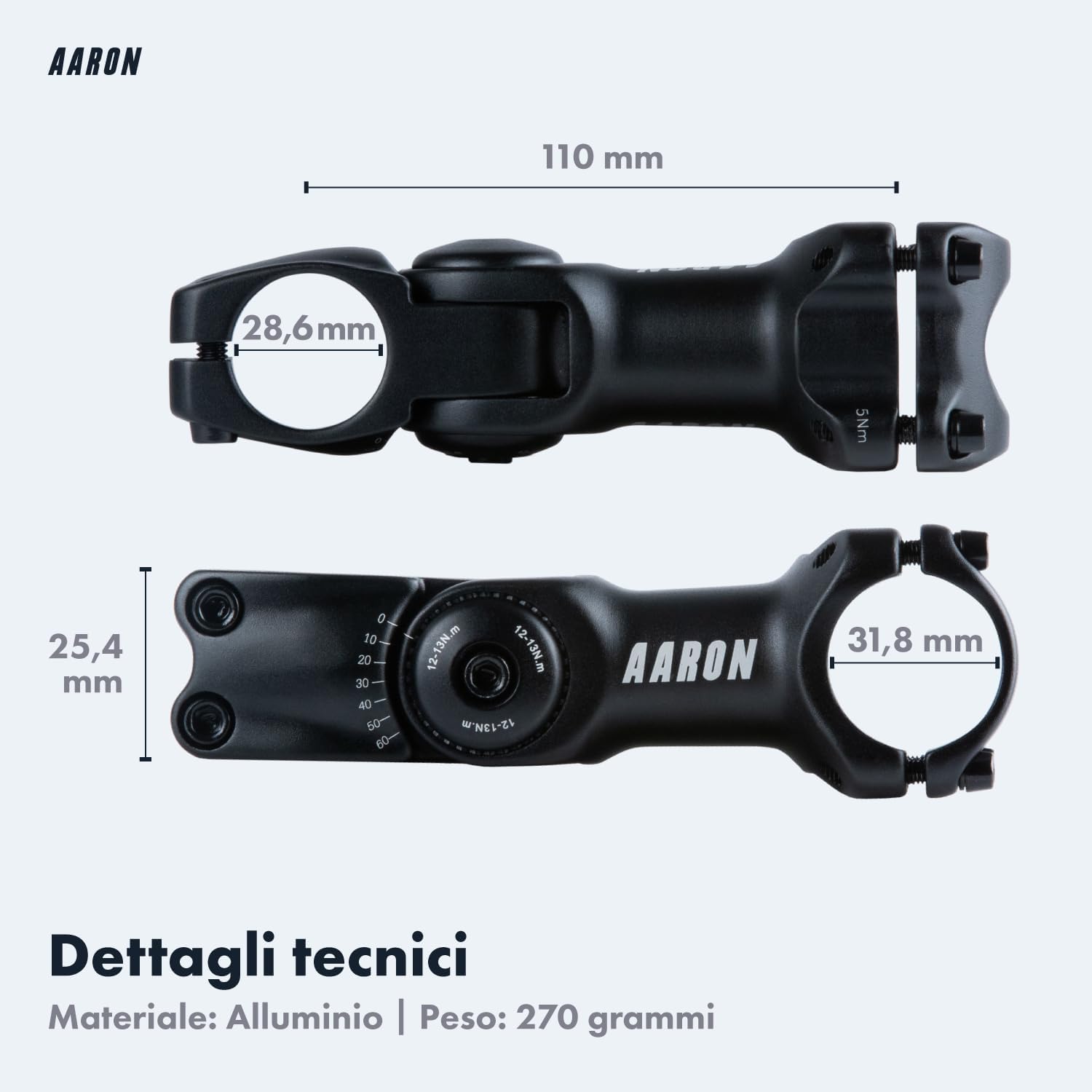 Detalle de AARON Stem manubrio in alluminio con angolo regolabile 35° e attacco 110 mm – Ergonomia e versatile per trekking, city e bici elettriche